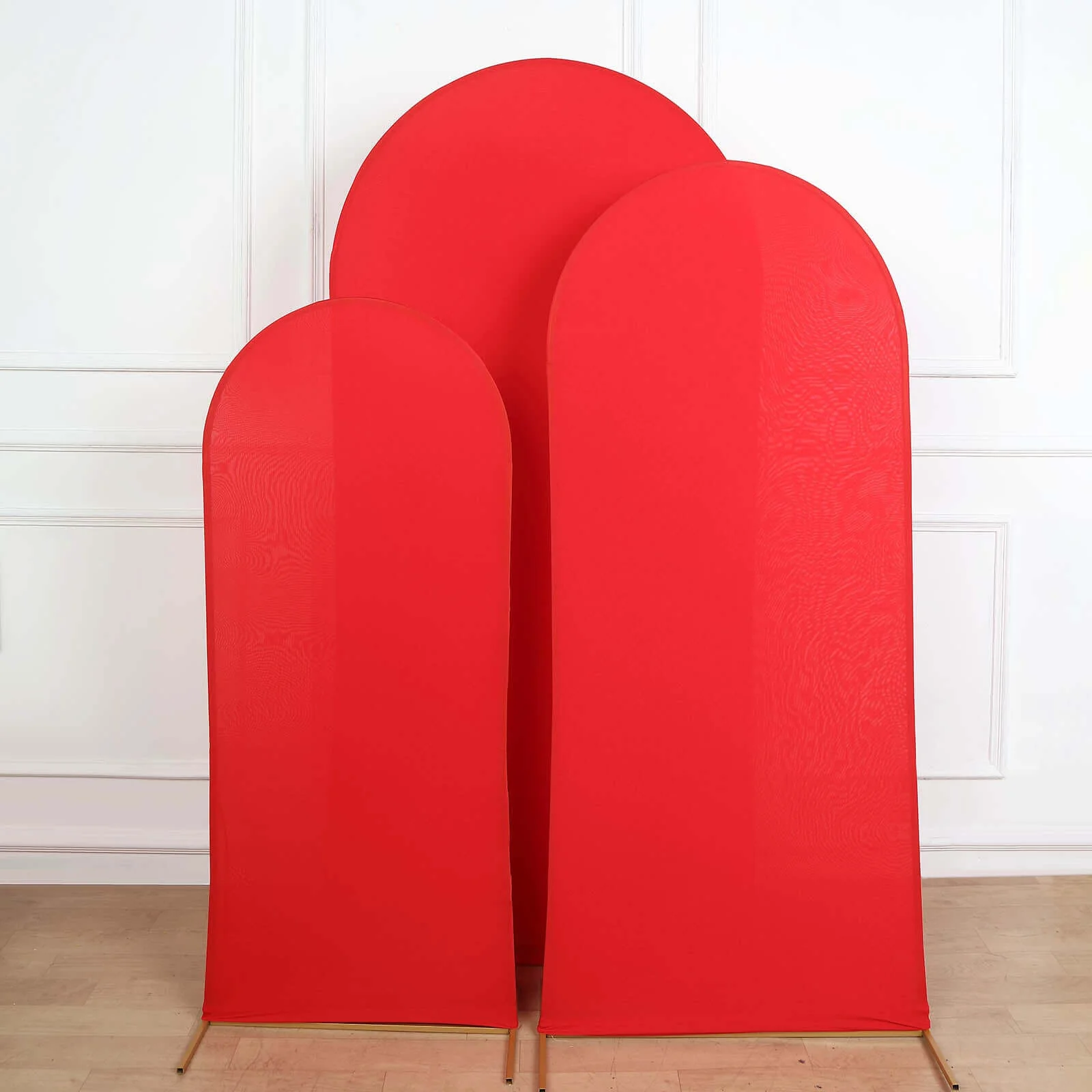 Set of 3 Matte Red Spandex Fitted Wedding Arch Covers For Round Top Chiara Backdrop Stands 5ft, 6ft, 7ft - Image 2