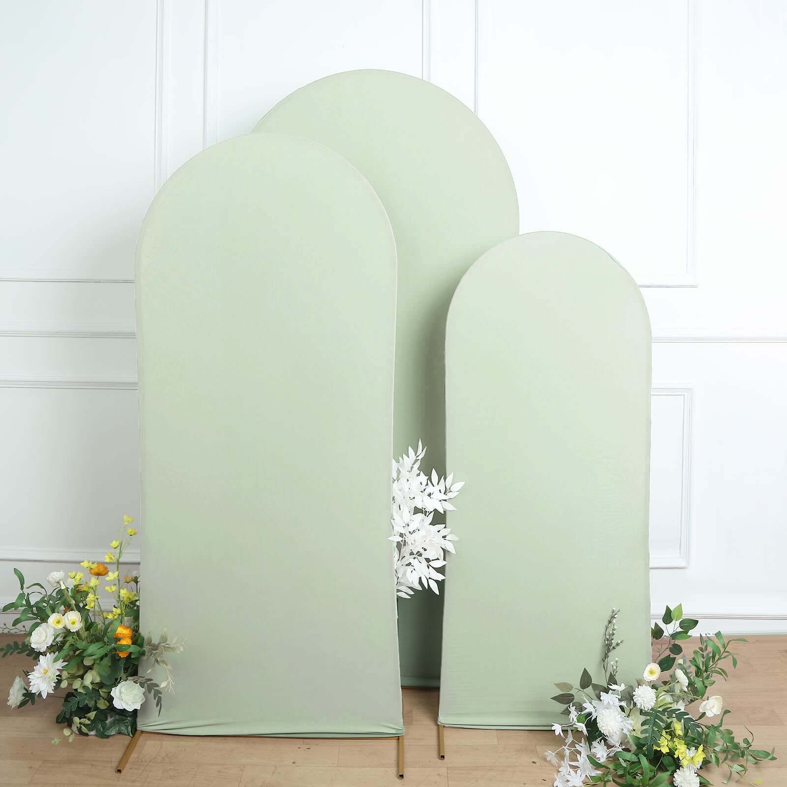 Set of 3 Matte Sage Green Spandex Fitted Wedding Arch Covers For Round Top Chiara Backdrop Stands 5ft, 6ft, 7ft - Image 7