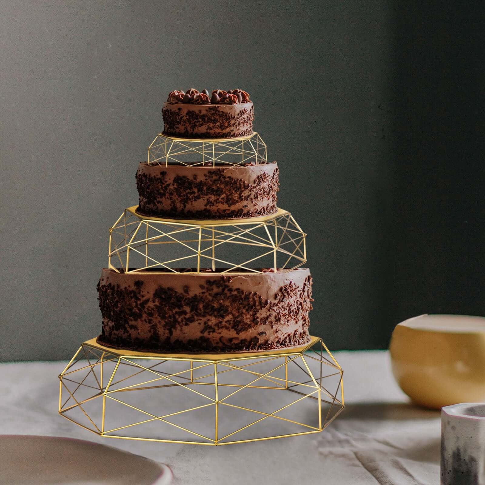 Set of 3 Metal Cake Stands 7", 9", 11" Geometric Reversible Octagon Design Gold - Dessert Display Baskets - Image 16