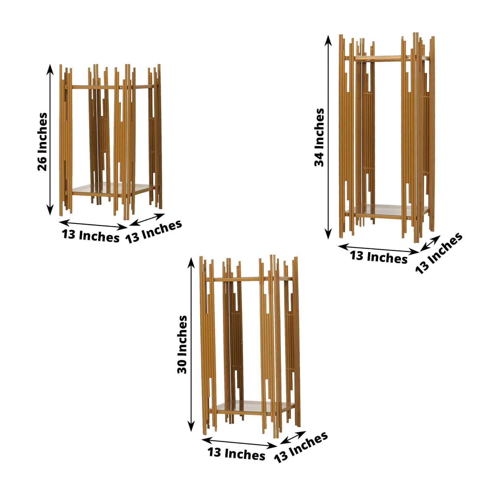 Set of 3 Metal Plinth Stands 26",30",34" Gold Square Acrylic Plates - Wedding Cake Table or Flower Display - Image 3