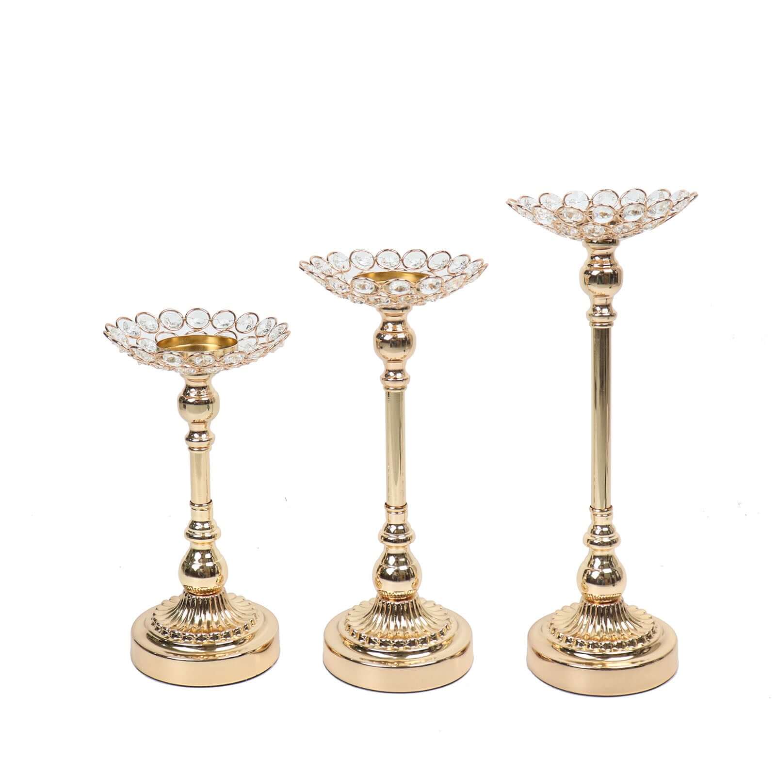Set of 3 Metal Votive Candle Holders 11", 13", 15" Crystal Beaded Design Gold - Tea Light Centerpieces - Image 7
