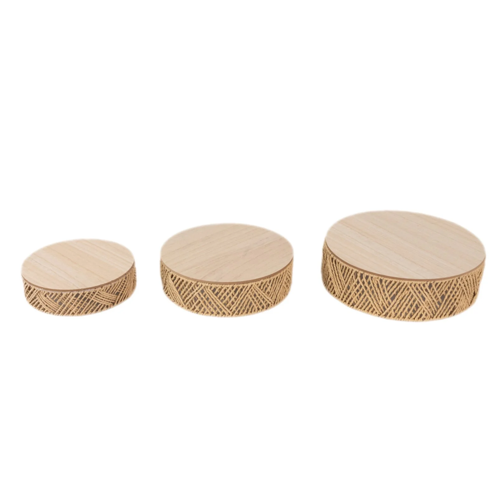 Set of 3 Pedestal Cake Stands 10", 12", 14" Jute Rattan with Wooden Top Plates Natural - Stackable Round Rustic Farmhouse Design - Image 6