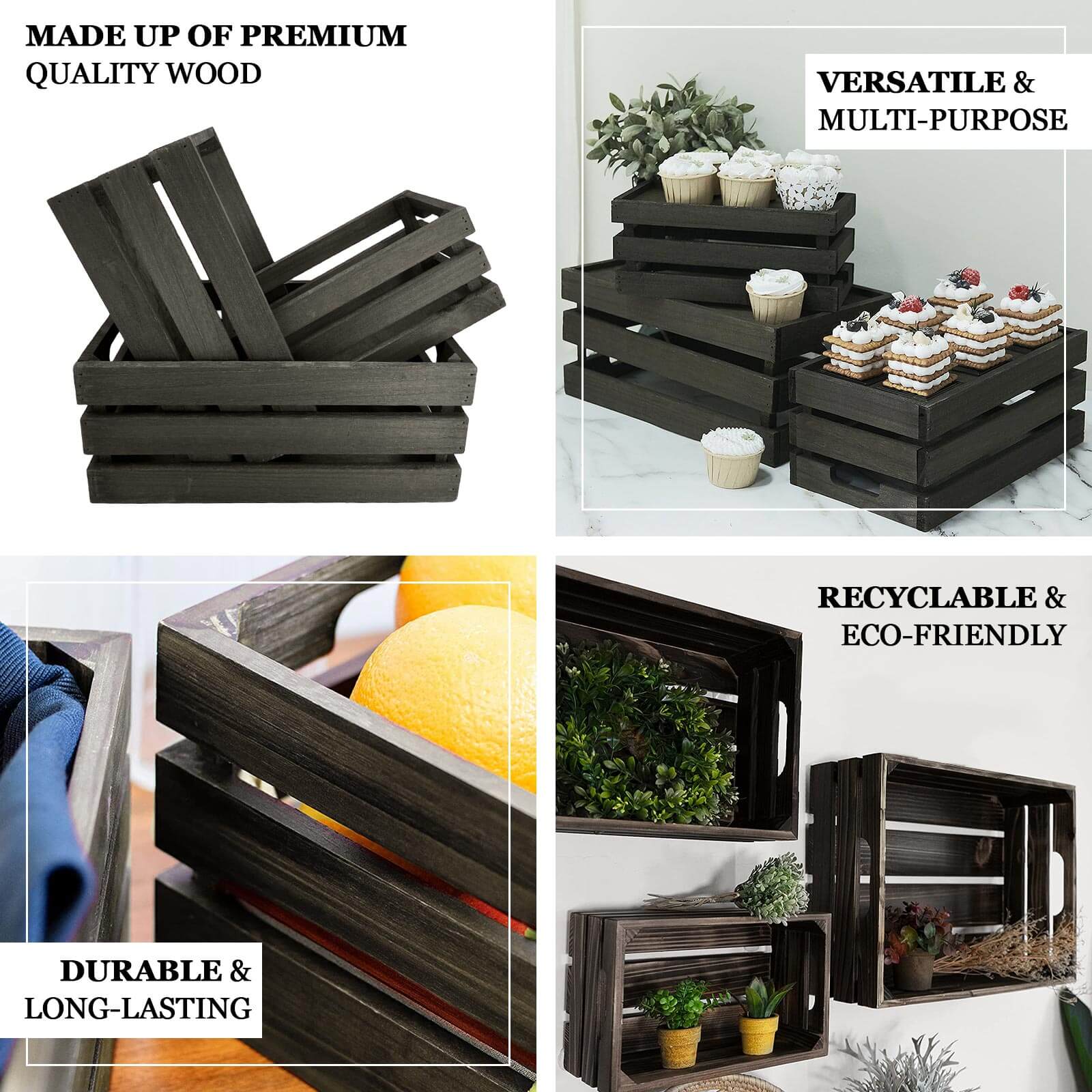 Set of 3 Rustic Wooden Crates Smoked Brown - Decorative Planters, Storage Containers & Display Risers - Image 4