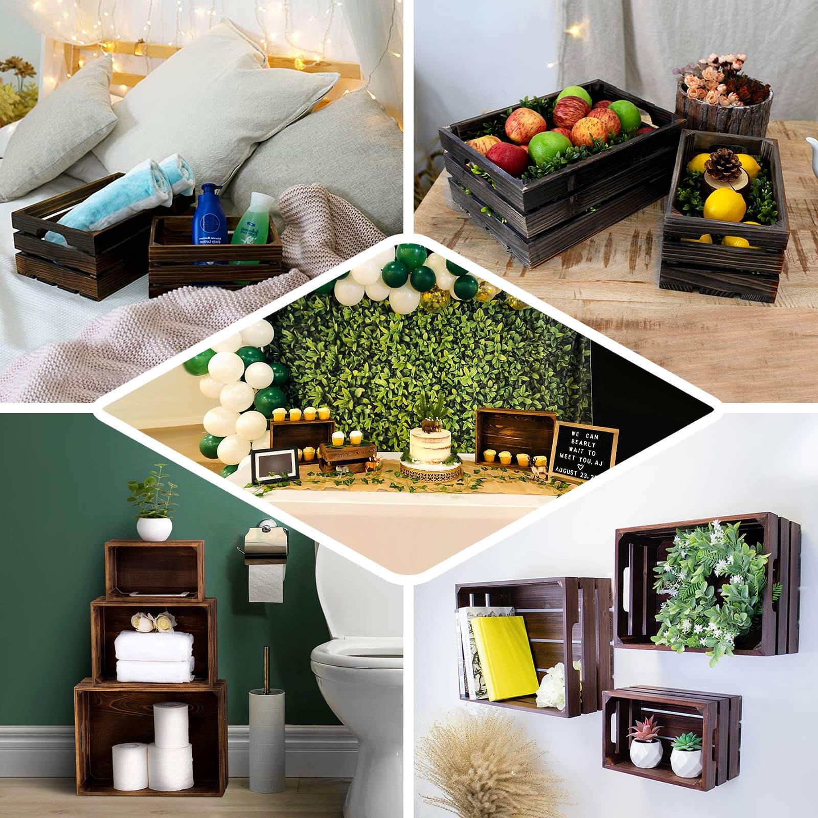 Set of 3 Rustic Wooden Crates Smoked Brown - Decorative Planters, Storage Containers & Display Risers - Image 5