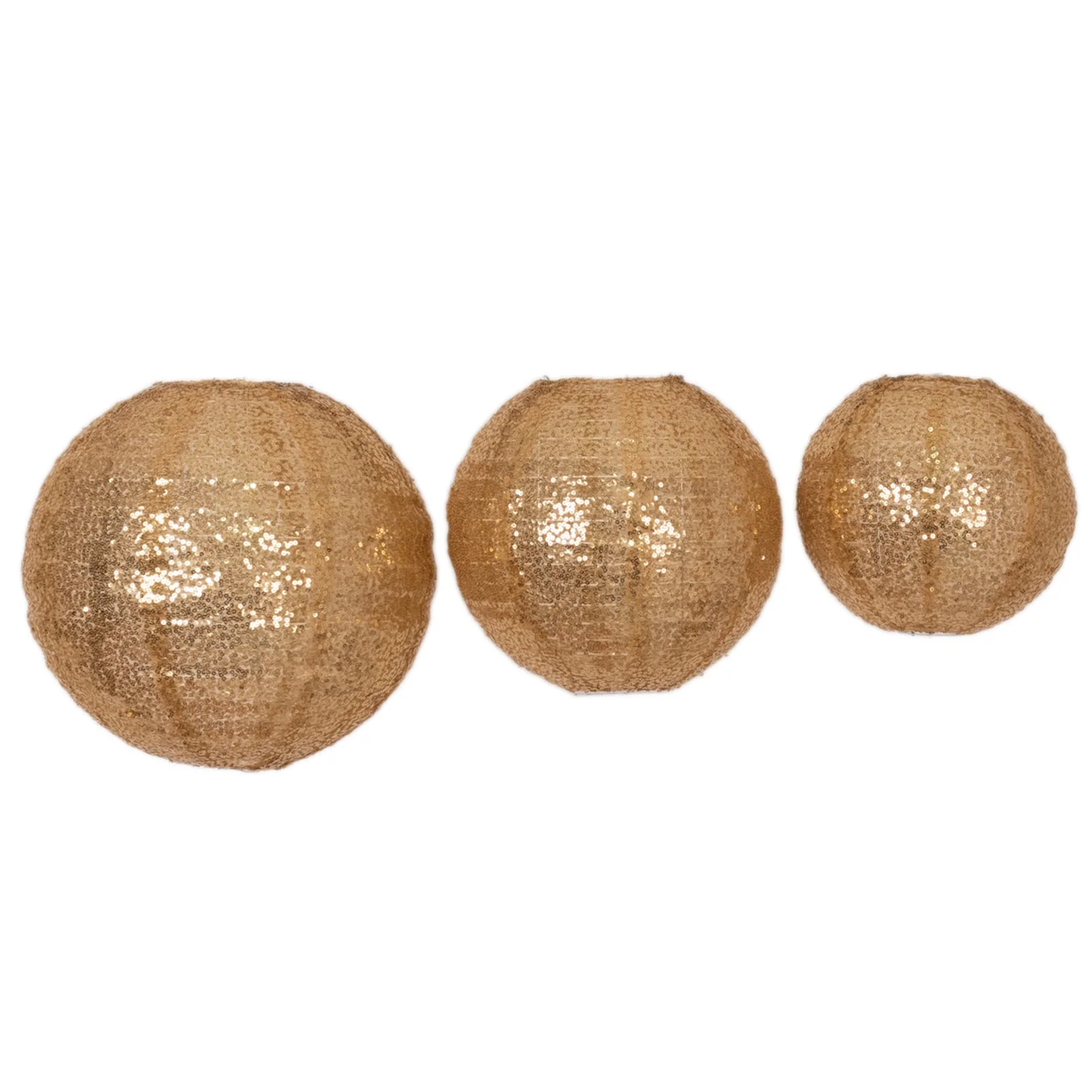 Set of 3 Shimmer Gold Sequin Fabric Hanging Lanterns, Decorative Round Foldable Chinese Lantern Lampshades - 8",10",12" - Image 6