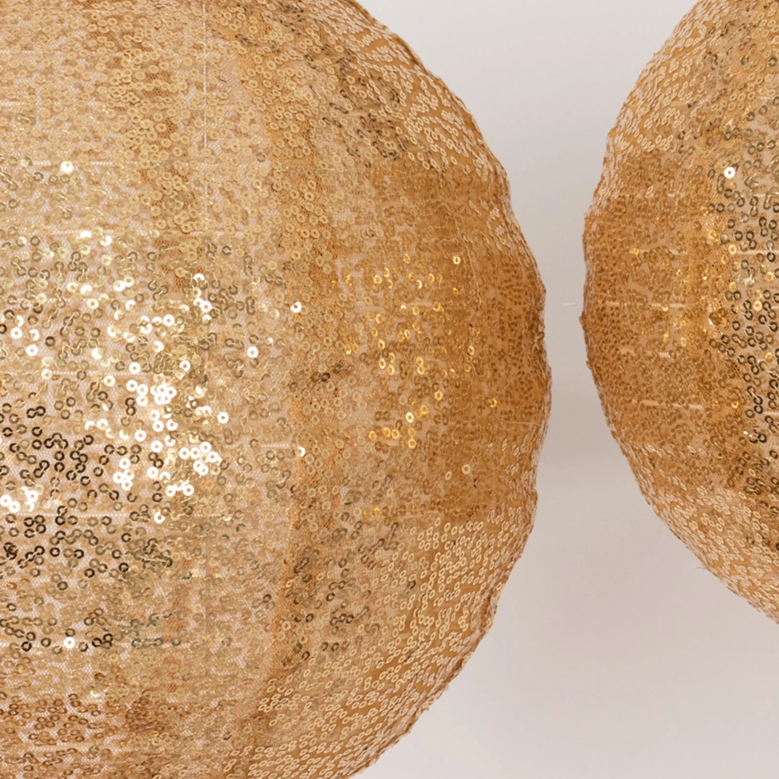 Set of 3 Shimmer Gold Sequin Fabric Hanging Lanterns, Decorative Round Foldable Chinese Lantern Lampshades - 8",10",12" - Image 7