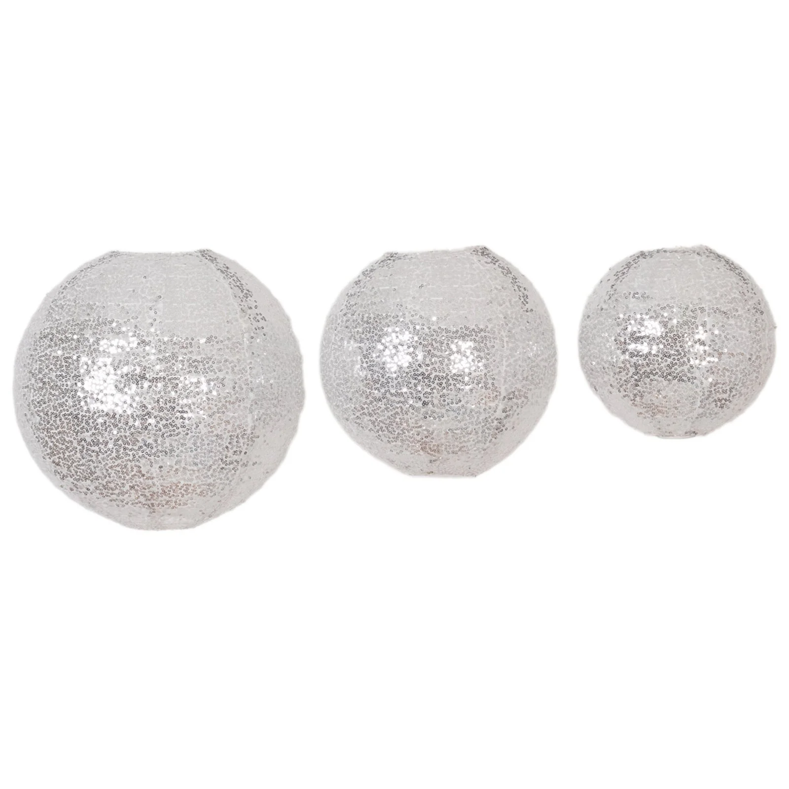 Set of 3 Shimmer Silver Sequin Fabric Hanging Lanterns, Decorative Round Foldable Chinese Lantern Lampshades - 8",10",12" - Image 6