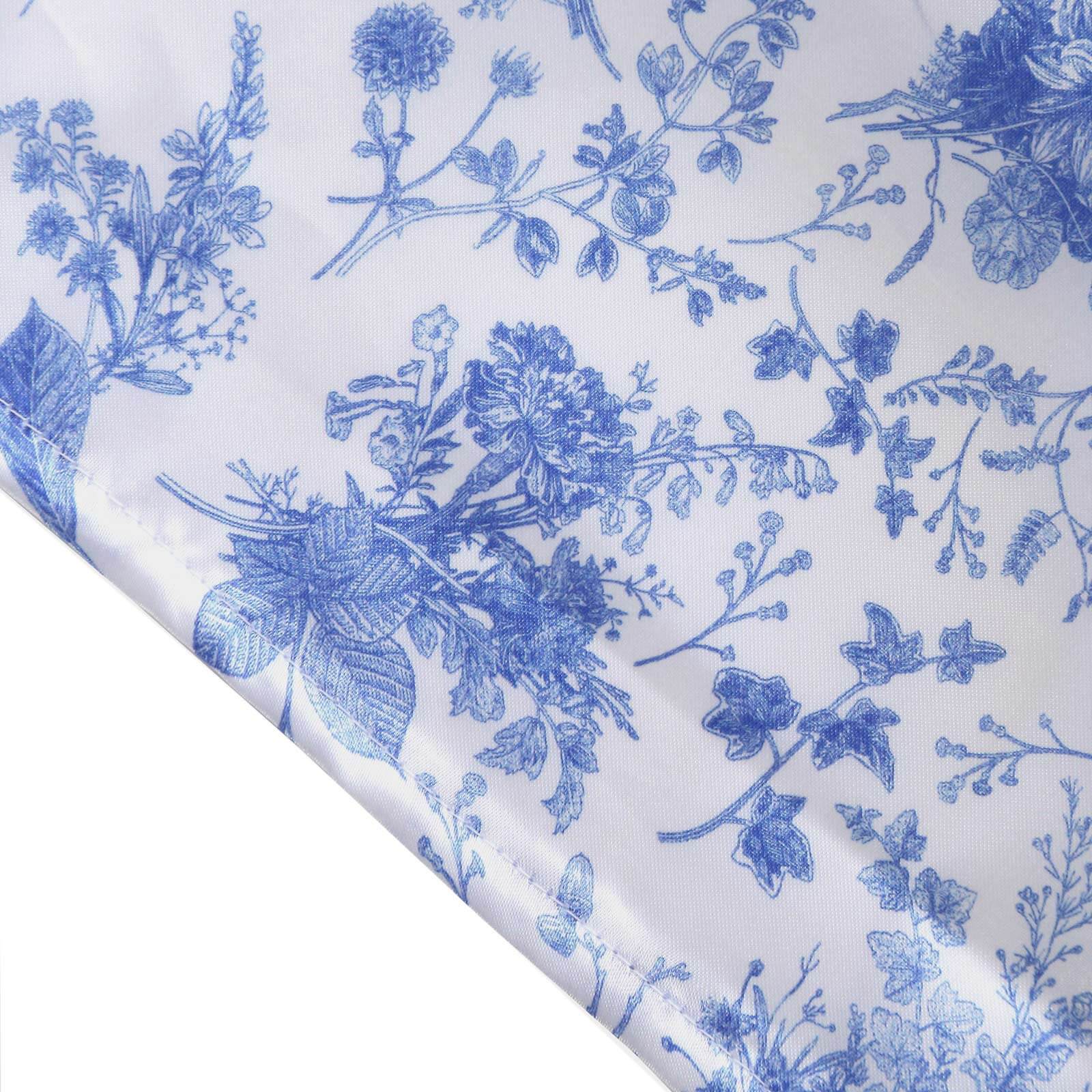 Set of 3 White Blue Satin Chiara Backdrop Stand Covers in French Toile Floral Pattern, Fitted Covers For Half Moon Wedding Arches 5ft, 6ft, 7ft - Image 10