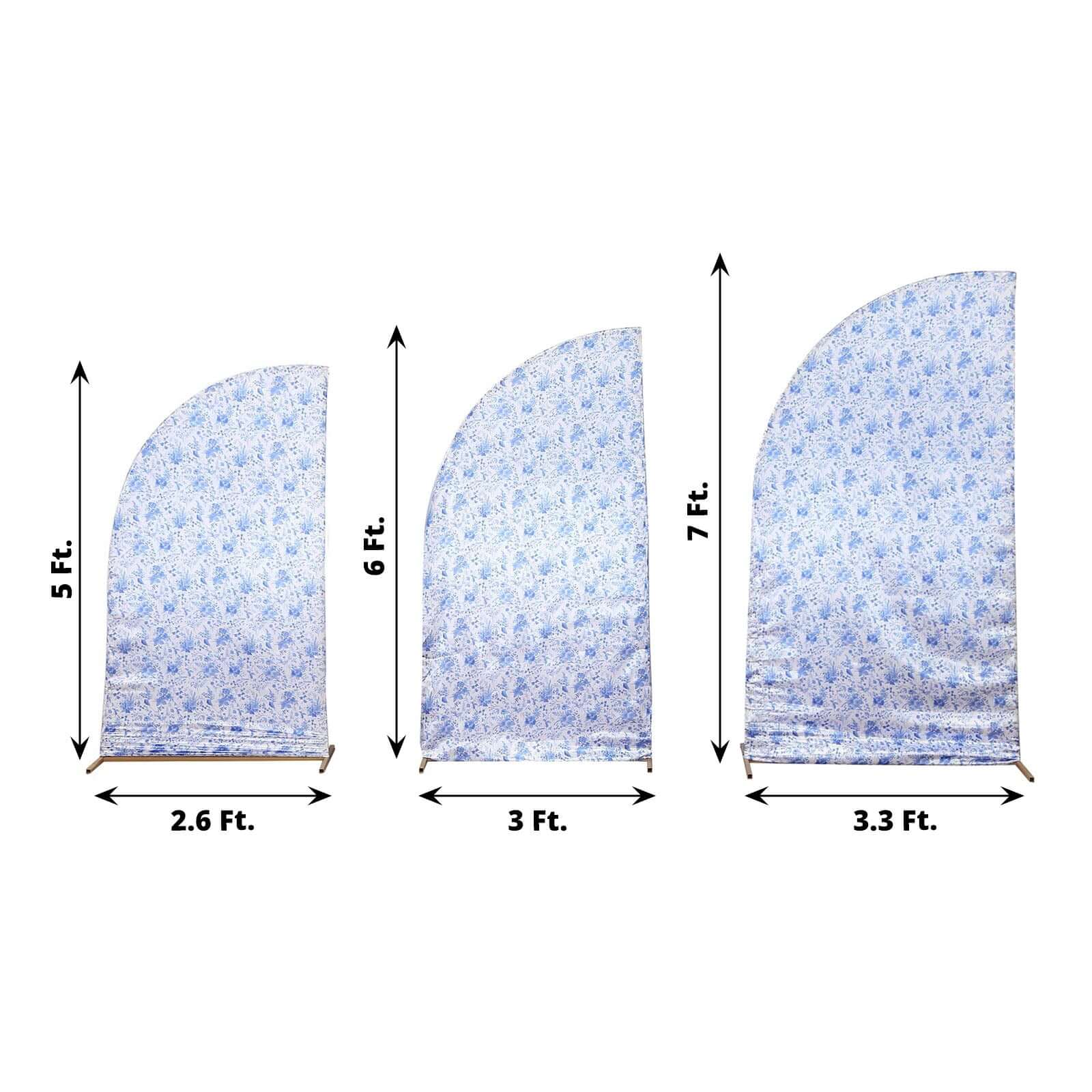 Set of 3 White Blue Satin Chiara Backdrop Stand Covers in French Toile Floral Pattern, Fitted Covers For Half Moon Wedding Arches 5ft, 6ft, 7ft - Image 3