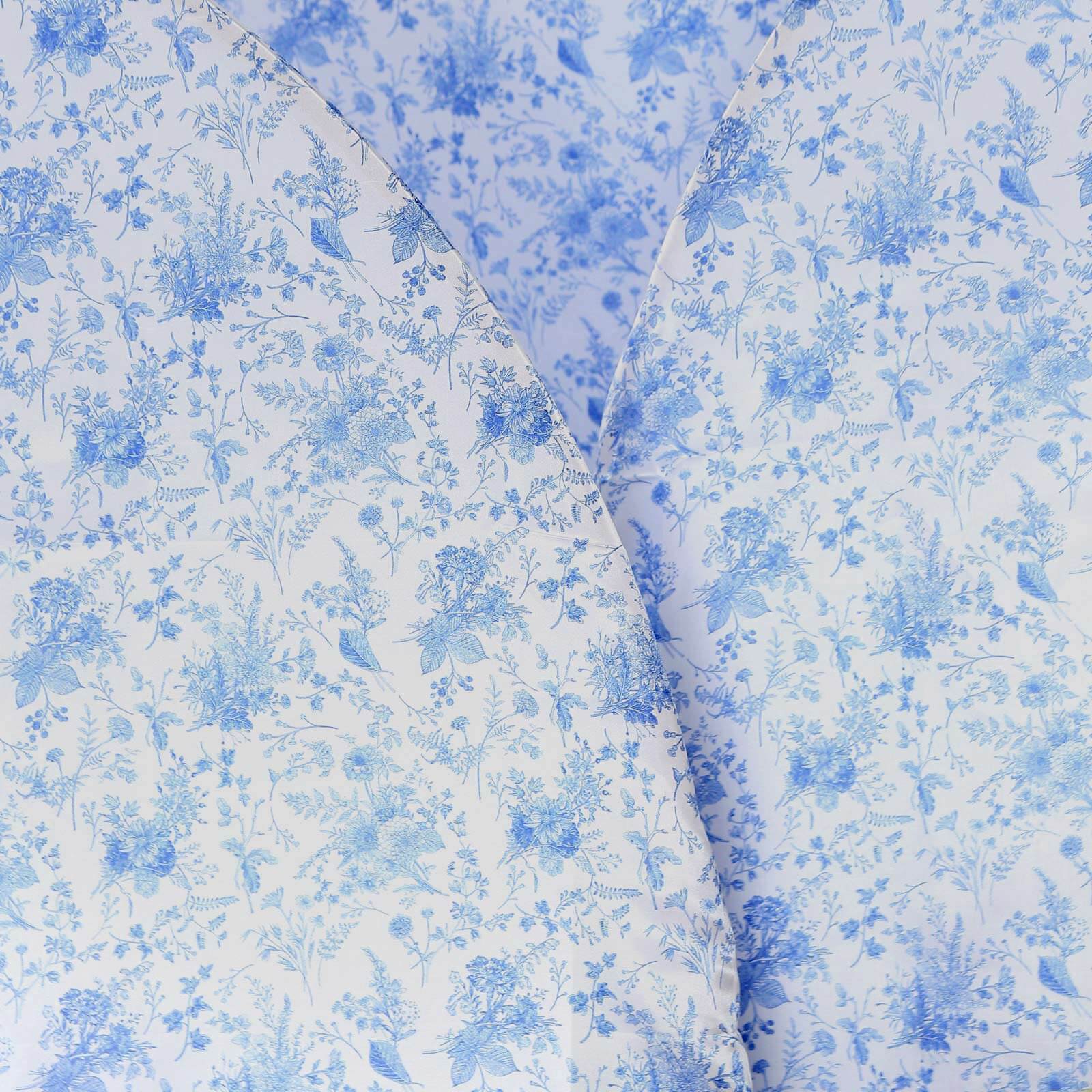 Set of 3 White Blue Satin Chiara Backdrop Stand Covers in French Toile Floral Pattern, Fitted Covers For Half Moon Wedding Arches 5ft, 6ft, 7ft - Image 9