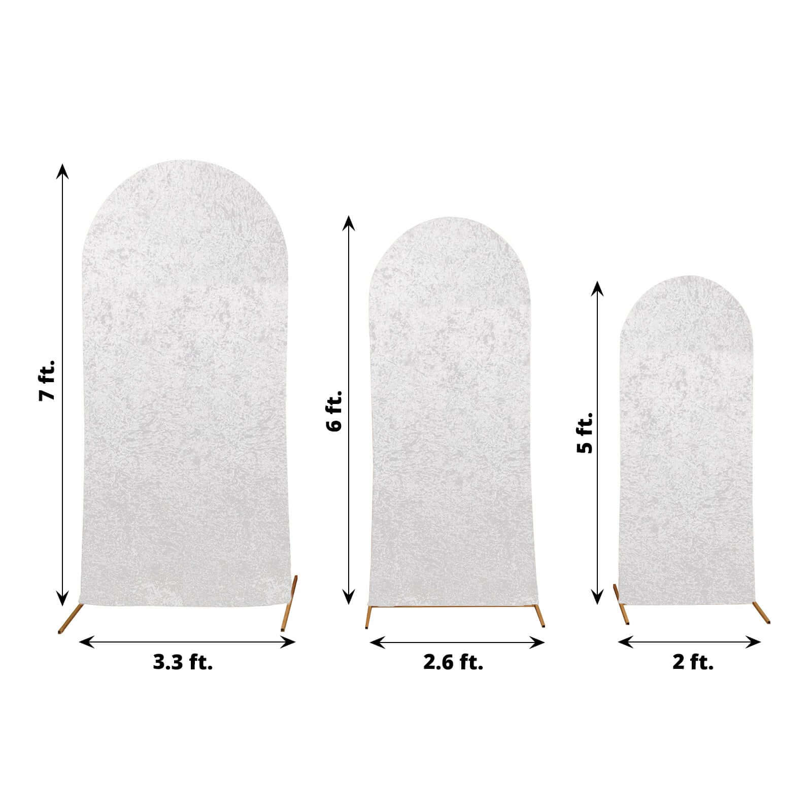 Set of 3 White Crushed Velvet Chiara Wedding Arch Covers For Round Top Backdrop Stands 5ft, 6ft, 7ft - Image 3