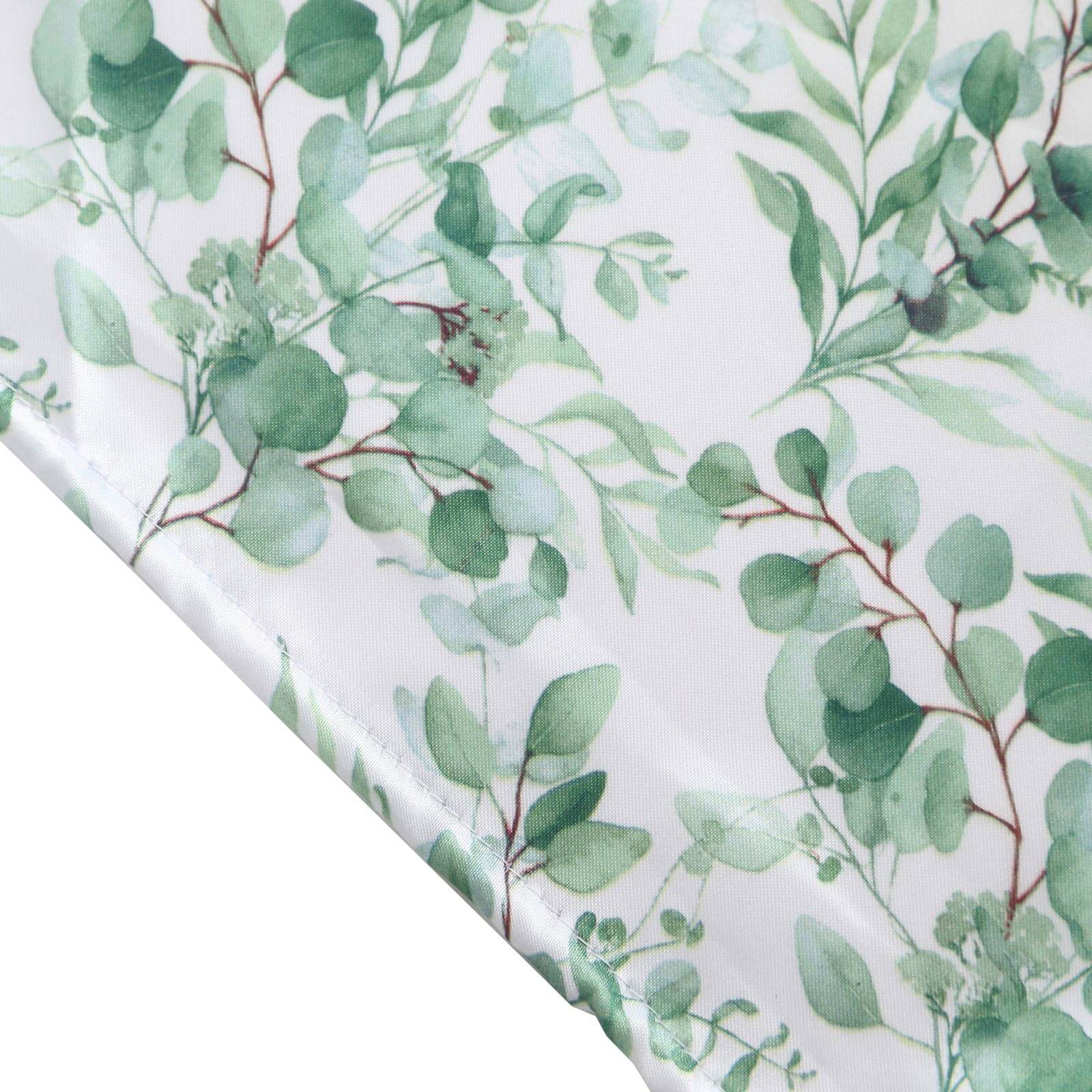 Set of 3 White Green Satin Chiara Backdrop Stand Covers With Eucalyptus Leaves Print, Fitted Covers For Half Moon Wedding Arches 5ft, 6ft, 7ft - Image 10