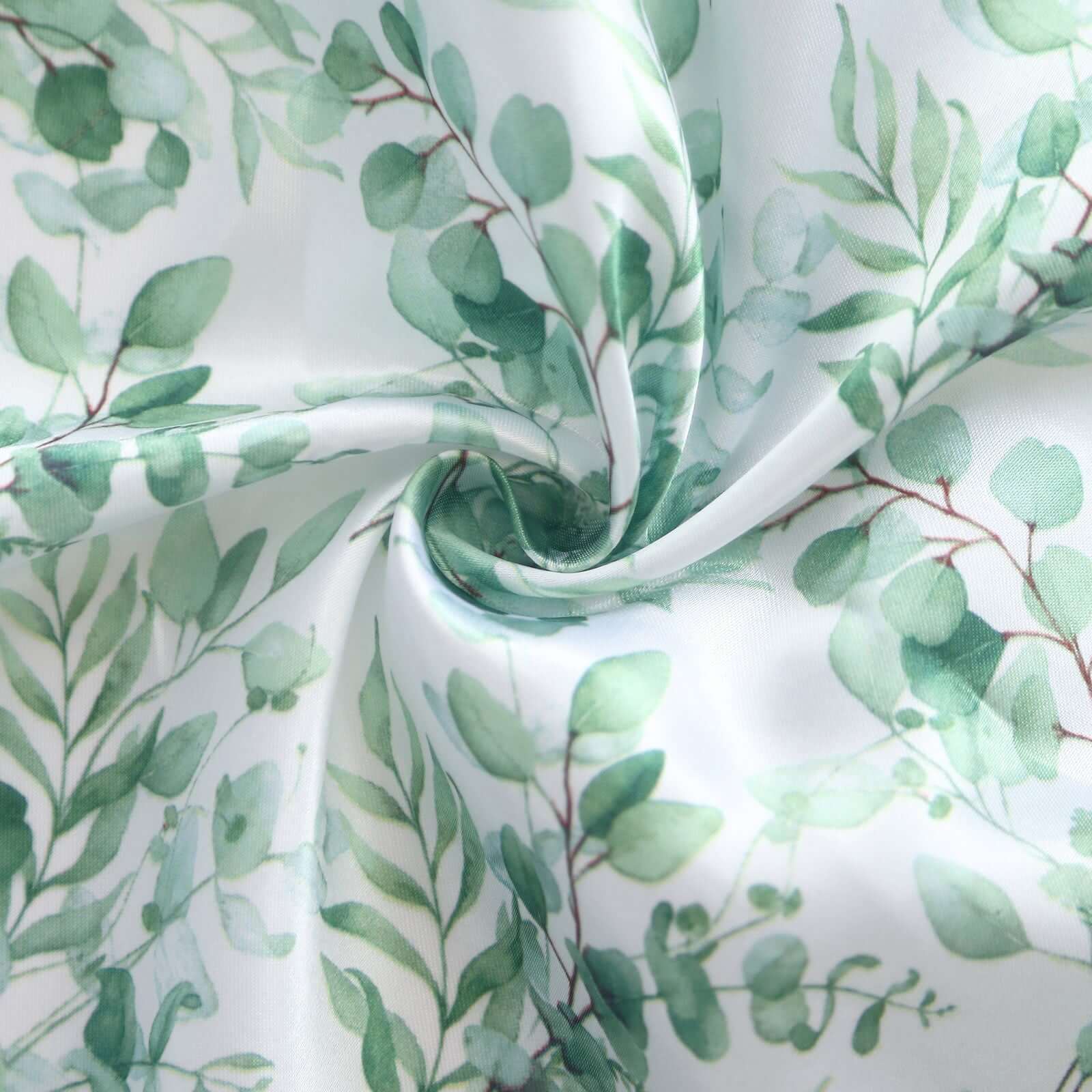 Set of 3 White Green Satin Chiara Backdrop Stand Covers With Eucalyptus Leaves Print, Fitted Covers For Half Moon Wedding Arches 5ft, 6ft, 7ft - Image 11