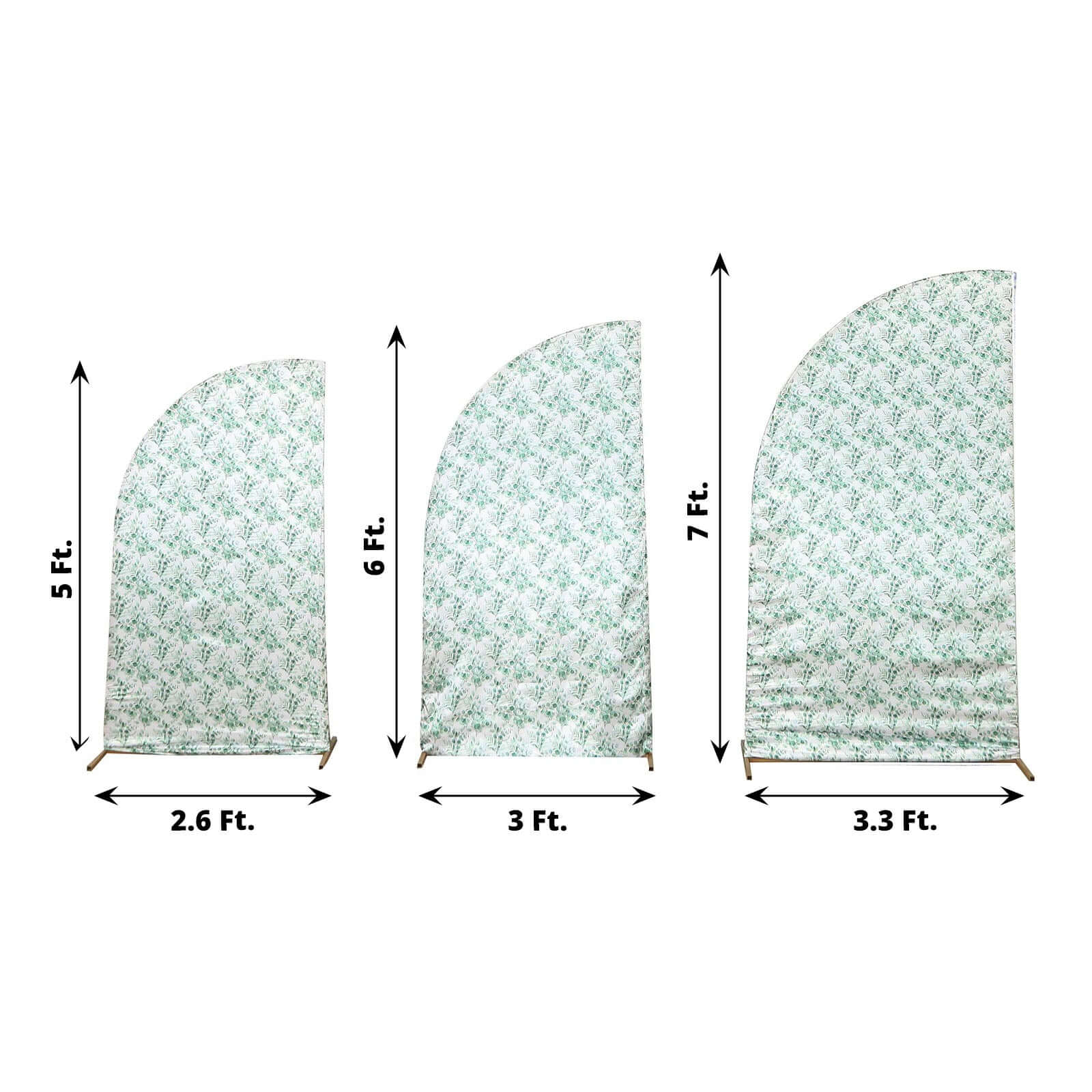 Set of 3 White Green Satin Chiara Backdrop Stand Covers With Eucalyptus Leaves Print, Fitted Covers For Half Moon Wedding Arches 5ft, 6ft, 7ft - Image 3