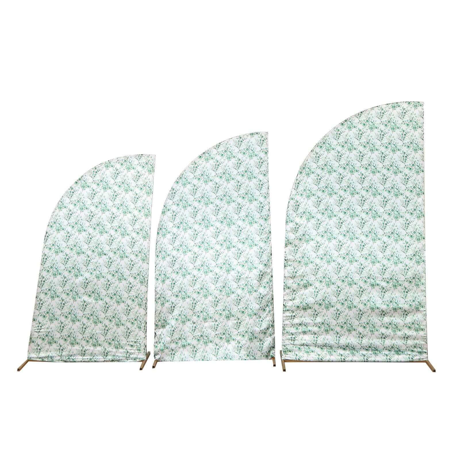 Set of 3 White Green Satin Chiara Backdrop Stand Covers With Eucalyptus Leaves Print, Fitted Covers For Half Moon Wedding Arches 5ft, 6ft, 7ft - Image 7