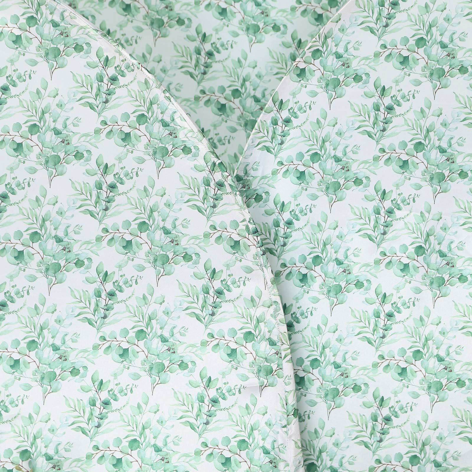 Set of 3 White Green Satin Chiara Backdrop Stand Covers With Eucalyptus Leaves Print, Fitted Covers For Half Moon Wedding Arches 5ft, 6ft, 7ft - Image 9