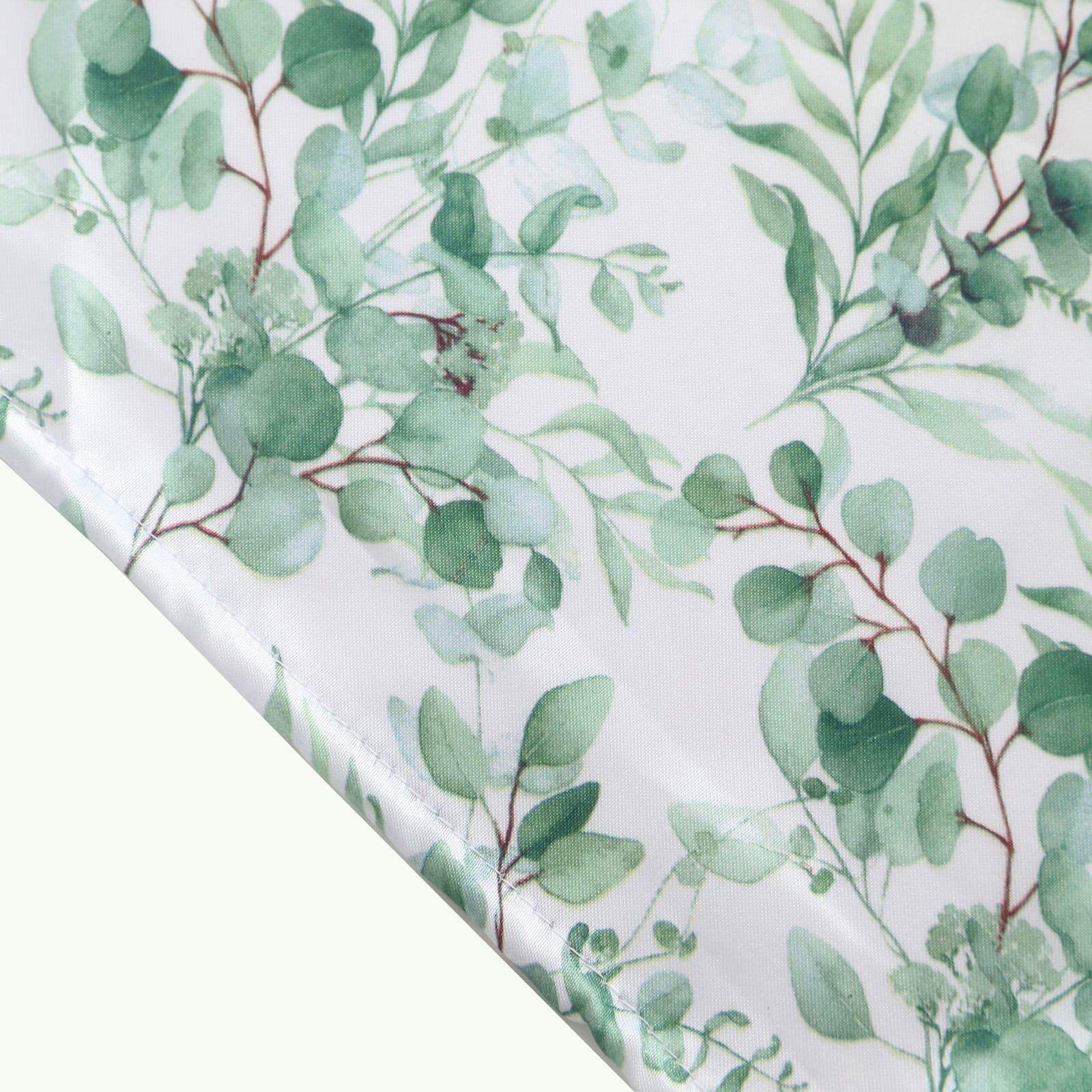 Set of 3 White Green Satin Chiara Backdrop Stand Covers With Eucalyptus Leaves Print, Fitted Covers For Round Top Wedding Arches - 5ft,6ft,7ft - Image 10