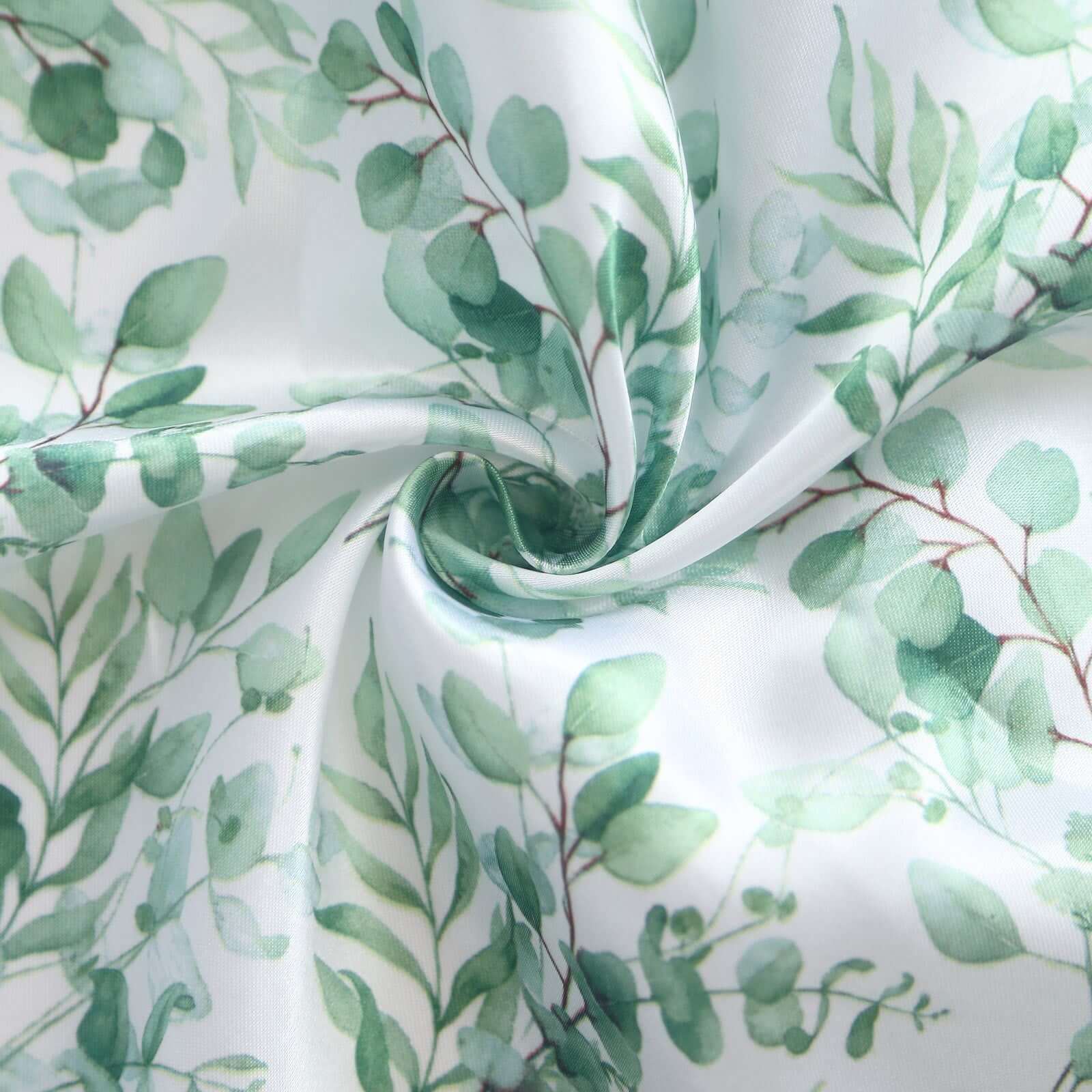 Set of 3 White Green Satin Chiara Backdrop Stand Covers With Eucalyptus Leaves Print, Fitted Covers For Round Top Wedding Arches - 5ft,6ft,7ft - Image 11