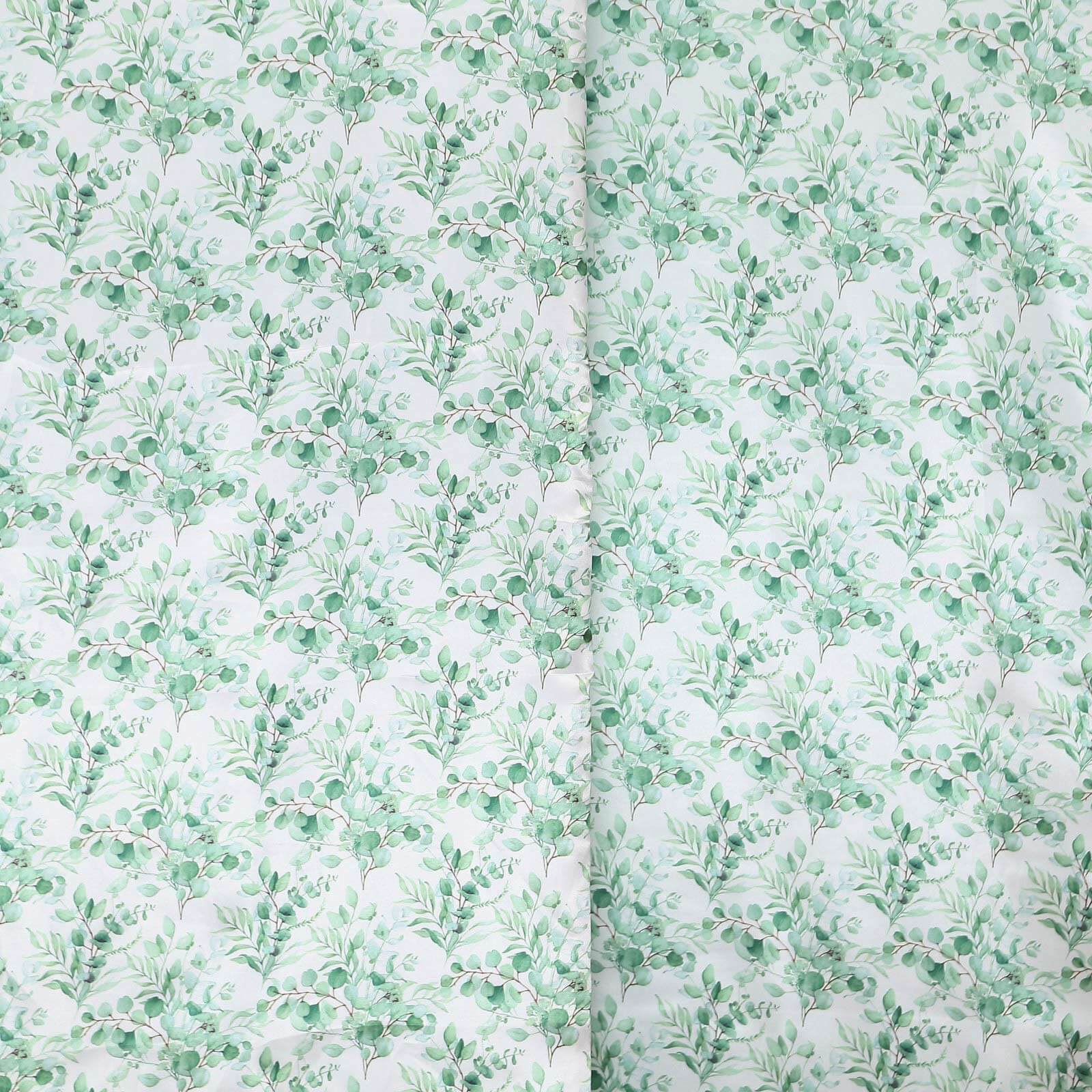Set of 3 White Green Satin Chiara Backdrop Stand Covers With Eucalyptus Leaves Print, Fitted Covers For Round Top Wedding Arches - 5ft,6ft,7ft - Image 9