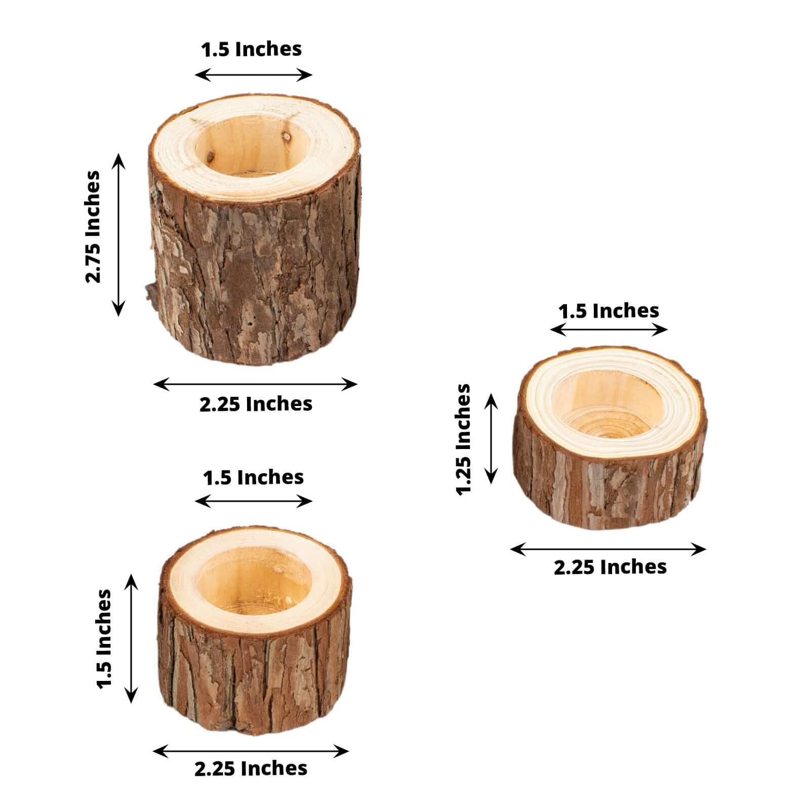 Set of 3 Wood Slice Votive Candle Holders Rustic 2.75", 1.5", 1.25" - Farmhouse Tree Branch Wedding Table Décor - Image 3