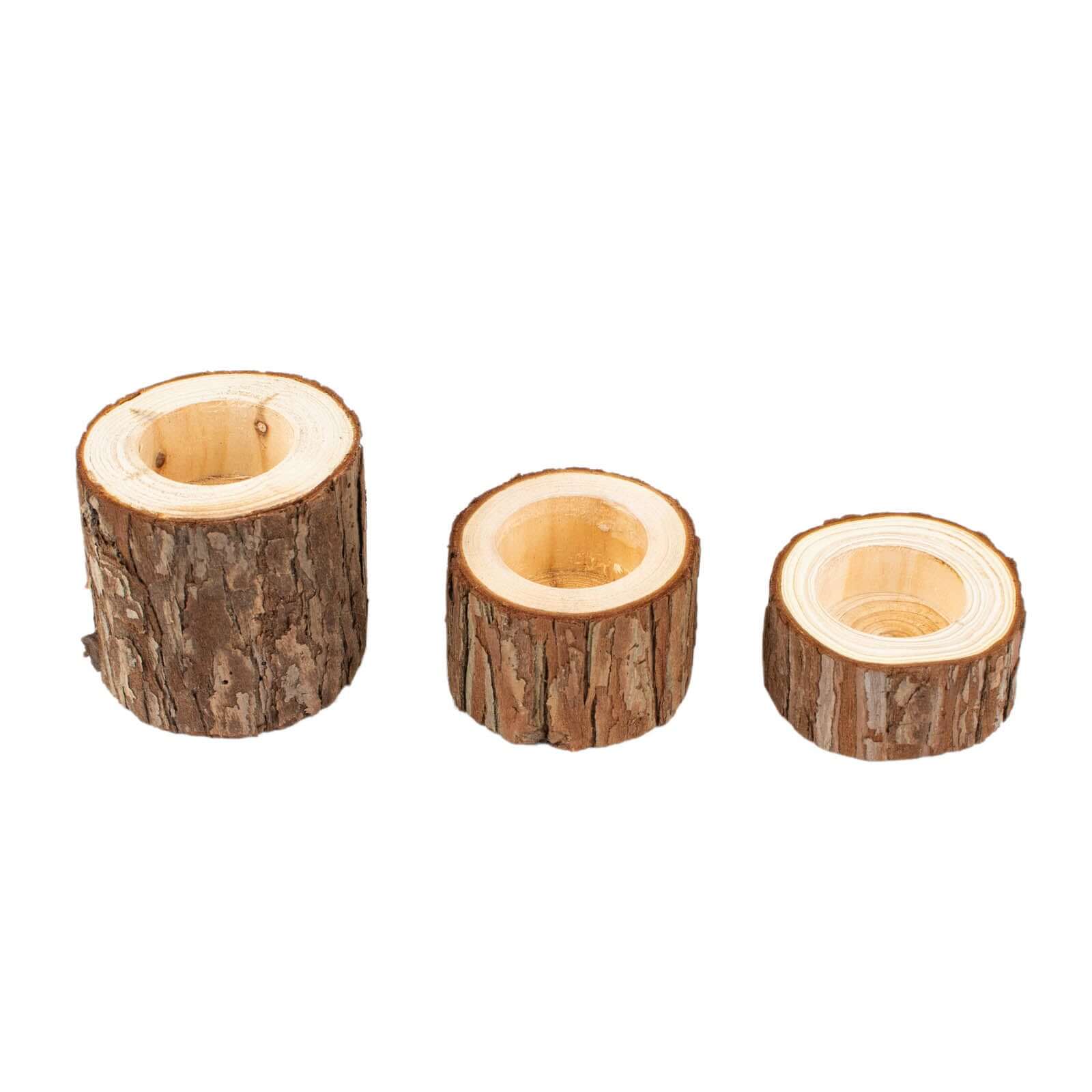Set of 3 Wood Slice Votive Candle Holders Rustic 2.75", 1.5", 1.25" - Farmhouse Tree Branch Wedding Table Décor - Image 6