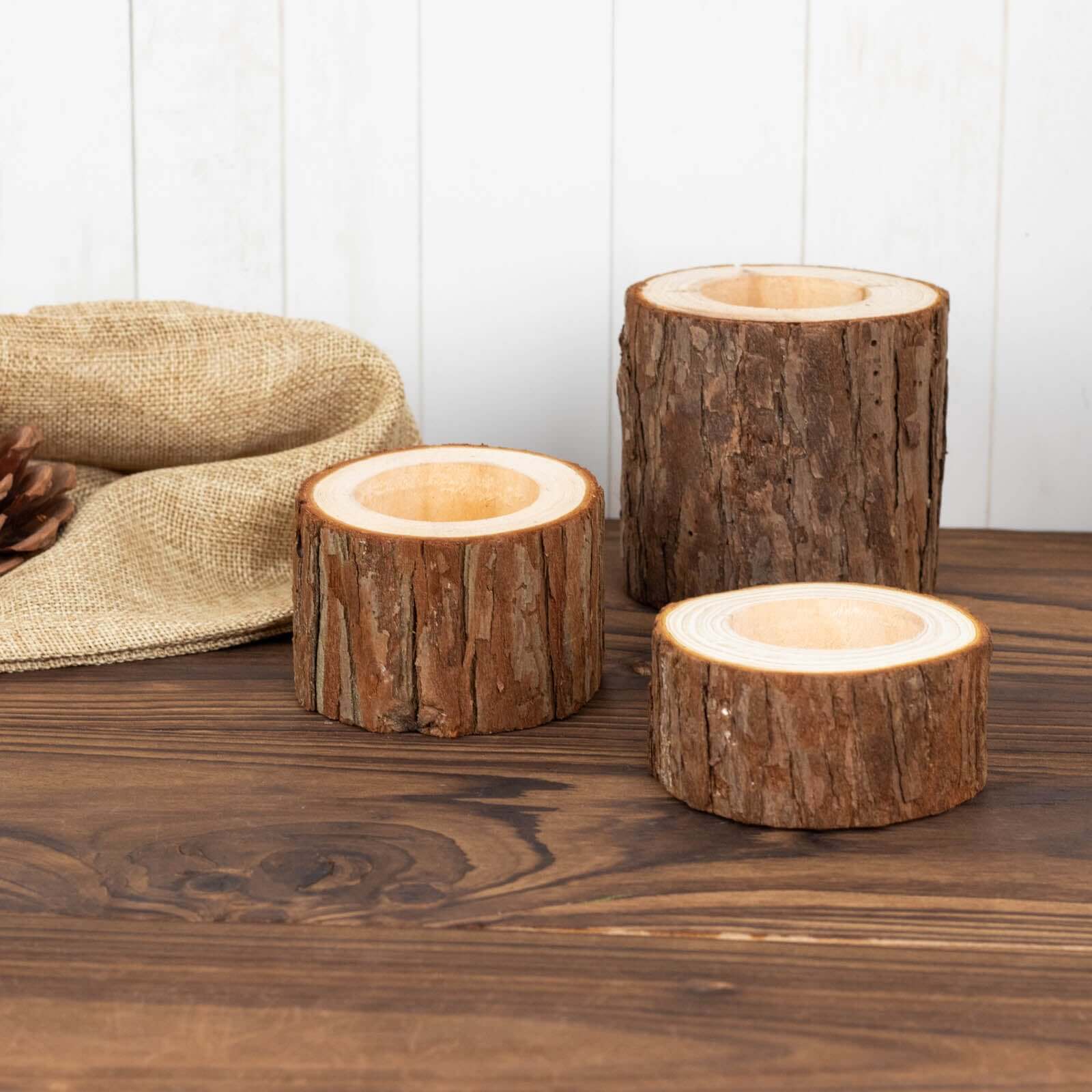 Set of 3 Wood Slice Votive Candle Holders Rustic 2.75", 1.5", 1.25" - Farmhouse Tree Branch Wedding Table Décor - Image 7