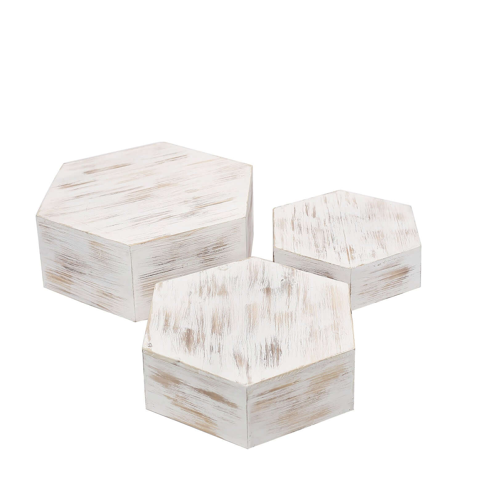 Set of 3 Wooden Dessert Display Boxes 9", 11", 13" Whitewashed Hexagonal Design - Stackable Riser Cake Stand - Image 6