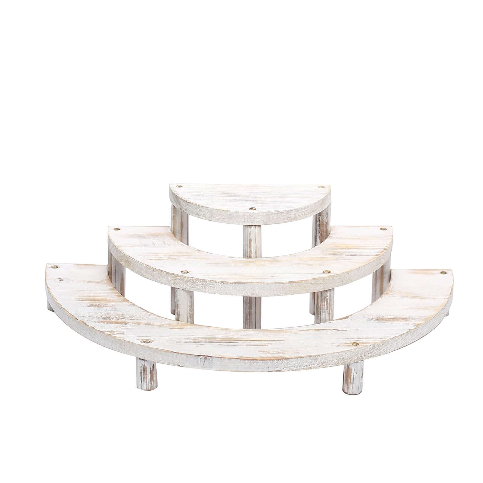 Set of 3 Wooden Dessert Pedestals 7", 13", 18" Rustic Whitewashed 3-Tier Semicircle Design - Half Moon Cupcake Display Risers - Image 7