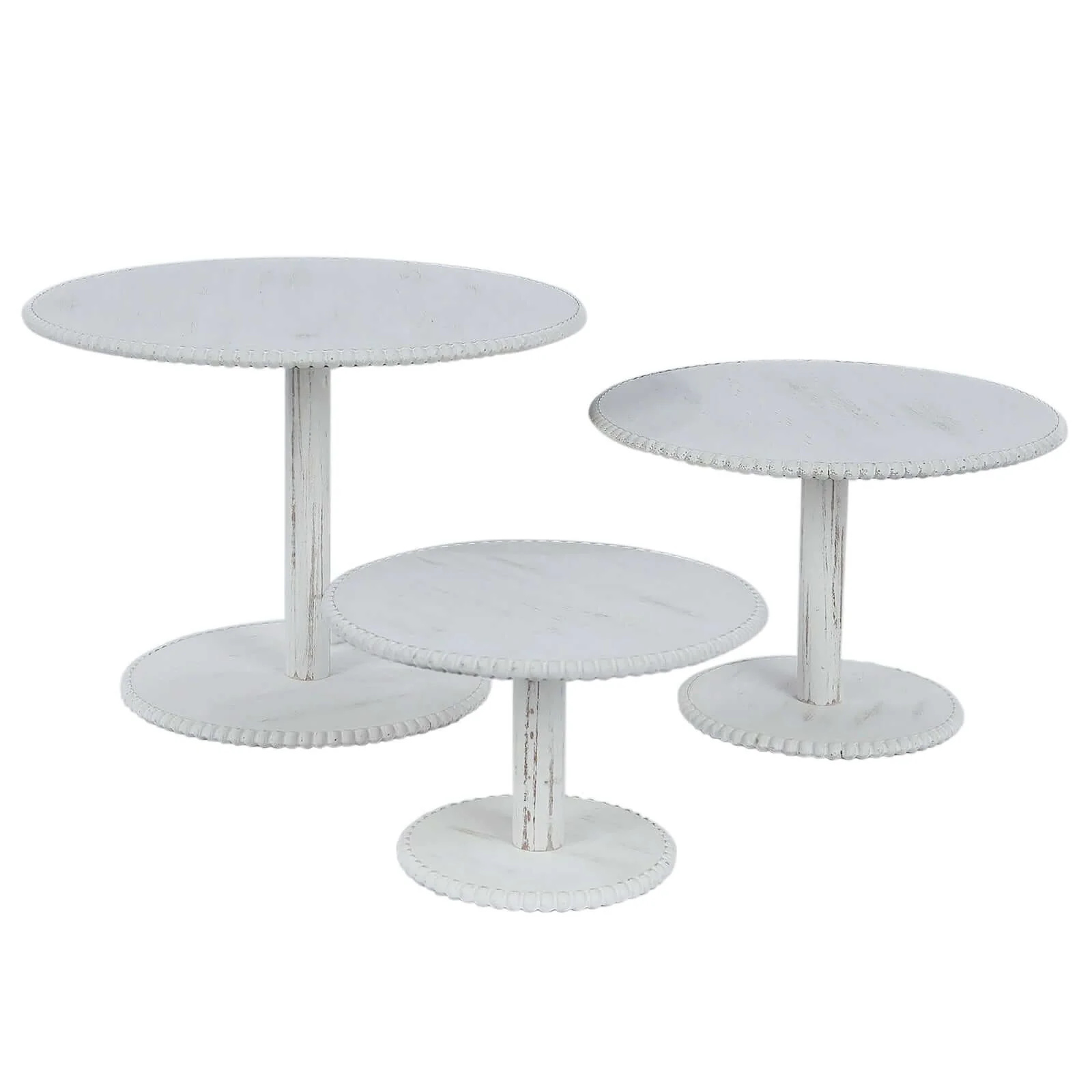 Set of 3 Wooden Pedestal Cake Stands 8", 10", 12" Whitewash with Round Beaded Rim Trays - Stackable Rustic Cupcake Display - Image 7
