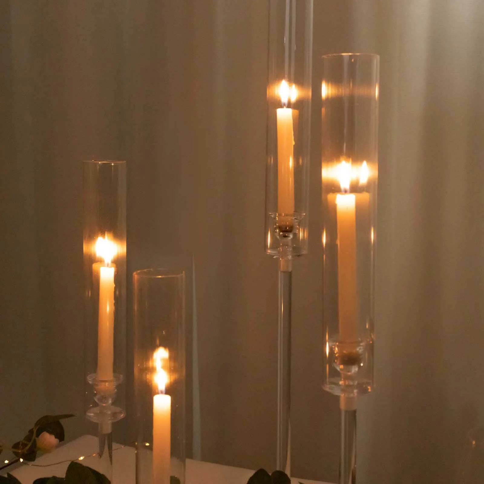 Set of 4 Acrylic Taper Candlestick Holders, Hurricane Candle Stands 14", 18", 22", 26" - Clear Tall Chimney Tube Candle Shades - Image 10