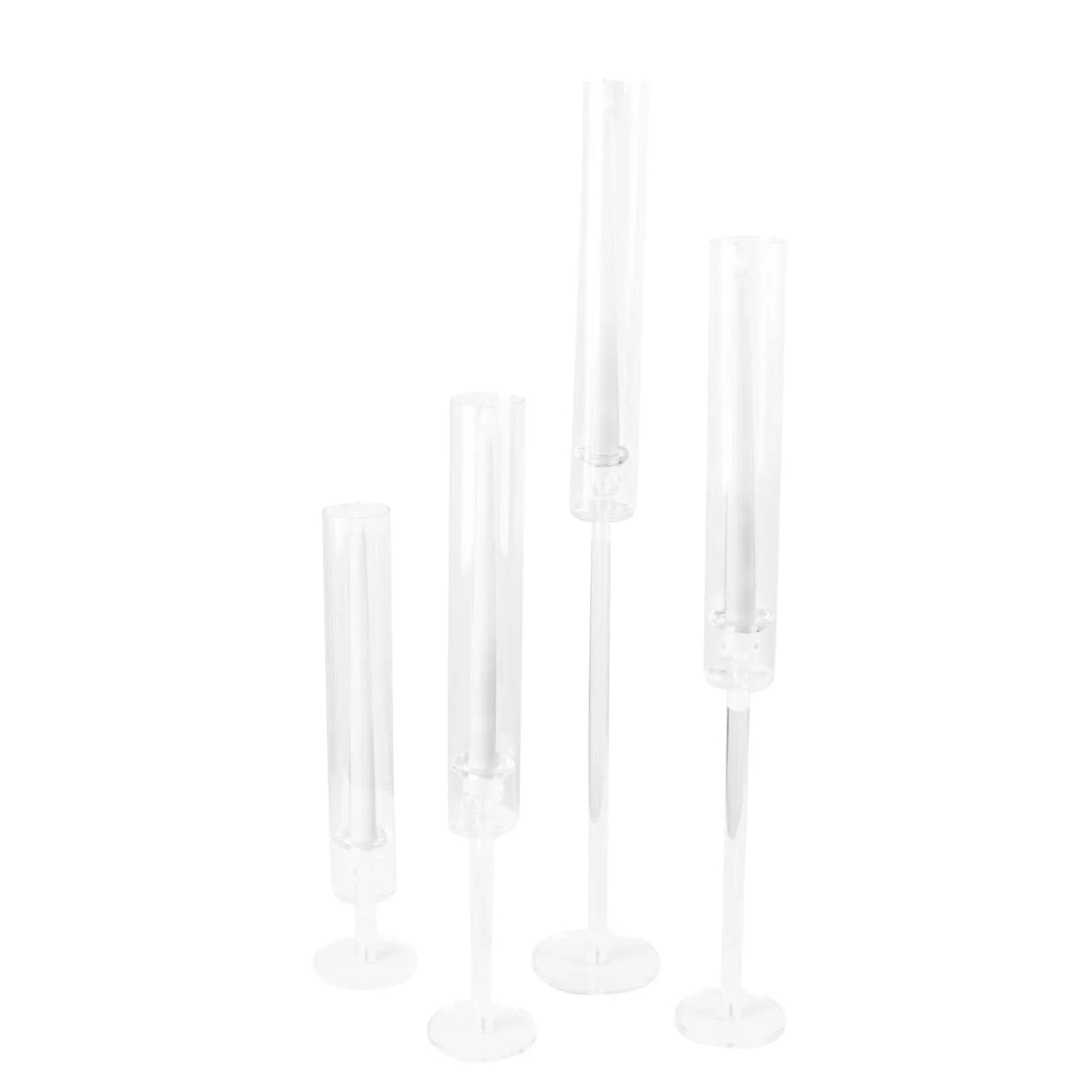 Set of 4 Acrylic Taper Candlestick Holders, Hurricane Candle Stands 14", 18", 22", 26" - Clear Tall Chimney Tube Candle Shades - Image 6