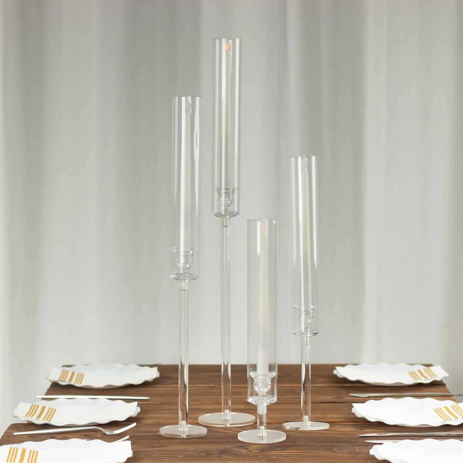 Set of 4 Acrylic Taper Candlestick Holders, Hurricane Candle Stands 14", 18", 22", 26" - Clear Tall Chimney Tube Candle Shades - Image 9