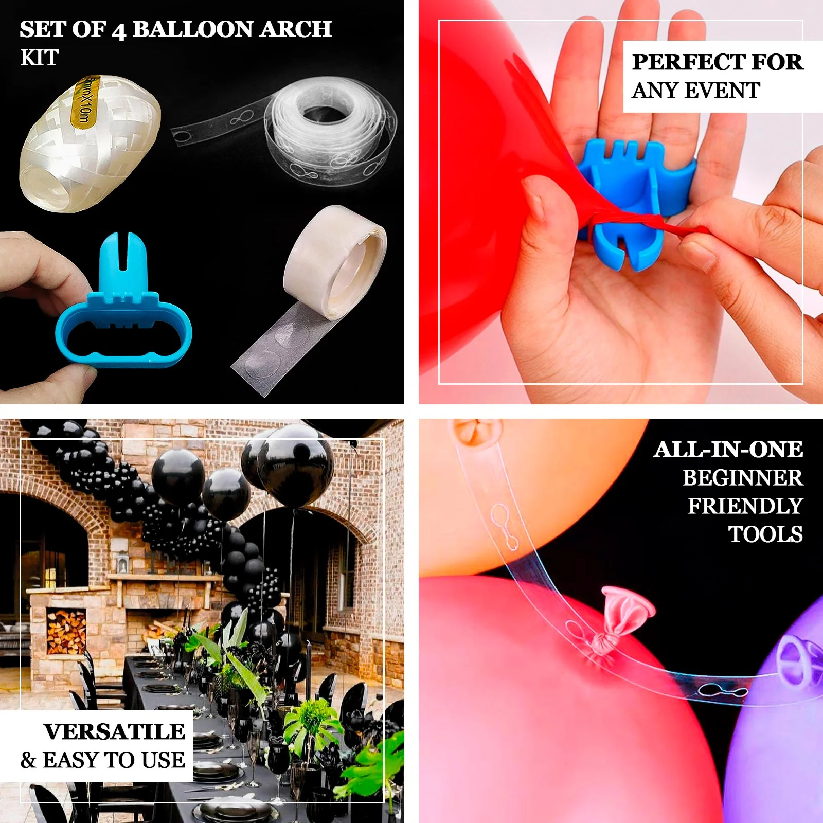 Set of 4 Balloon Arch Kit - Decorating Strips, Balloon Tie Tool, Glue Dots and Curling Ribbon for Party Decorations - Image 4