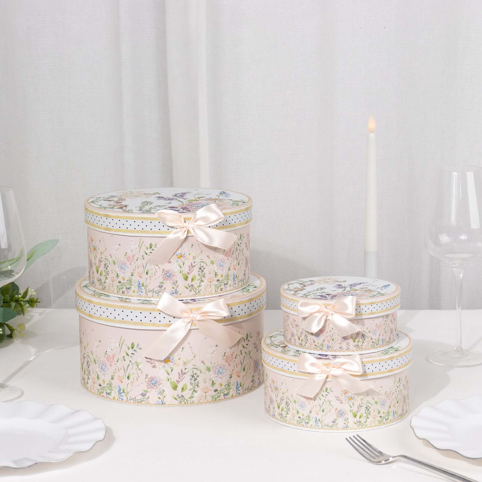 Set of 4 Cardstock Round Nesting Gift Boxes With Lids 5",7",8",9" - Image 12