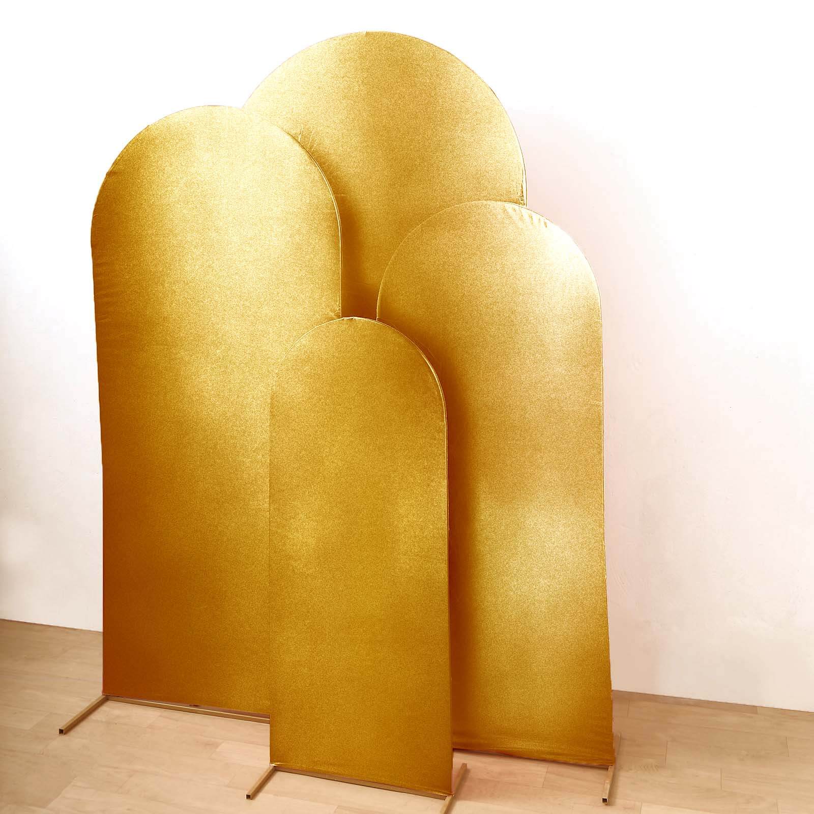 Set of 4 Gold Spandex Chiara Backdrop Stand Covers with Metallic Finish, Fitted Covers For Round Top Wedding Arches - 4ft,5ft,6ft,7ft - Image 6