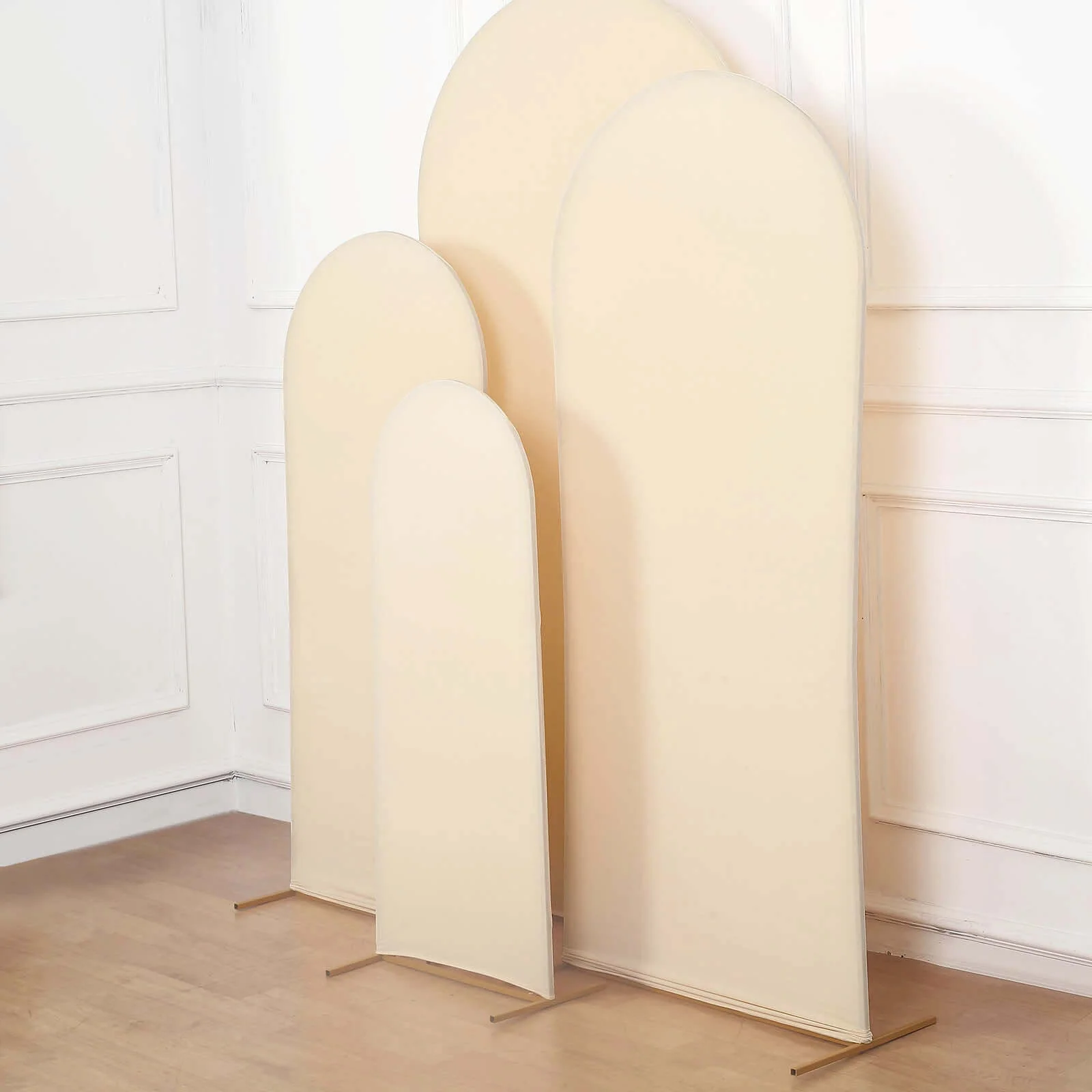 Set of 4 Matte Beige Spandex Fitted Wedding Arch Covers For Round Top Chiara Backdrop Stands 4ft,5ft,6ft,7ft - Image 2