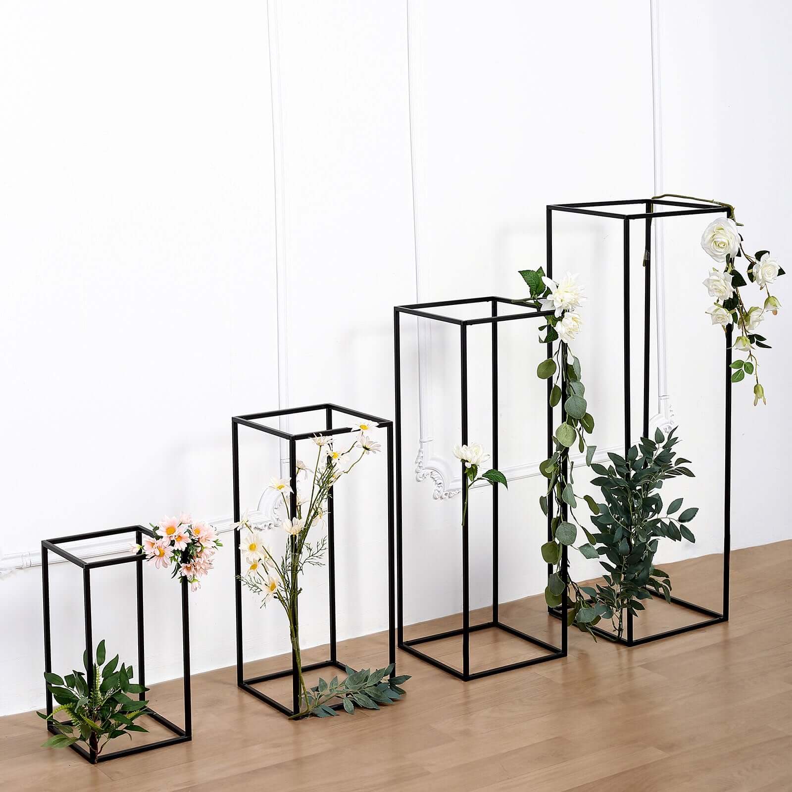 Set of 4 Matte Black Metal Flower Stands 16"/24"/32"/40" Frame Wedding Column Centerpieces - Durable Display - Image 6