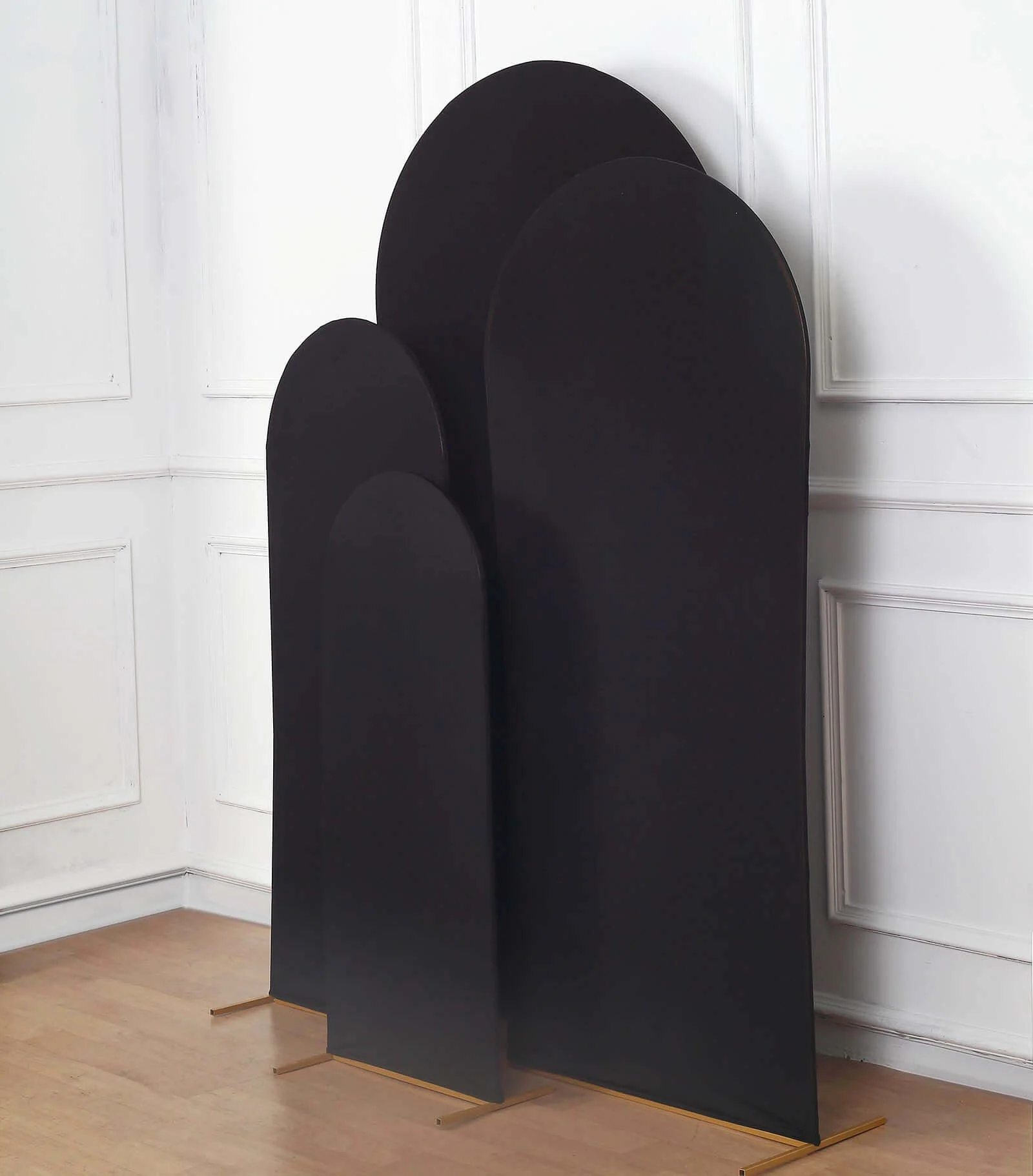 Set of 4 Matte Black Spandex Fitted Wedding Arch Covers For Round Top Chiara Backdrop Stands 4ft,5ft,6ft,7ft - Image 2