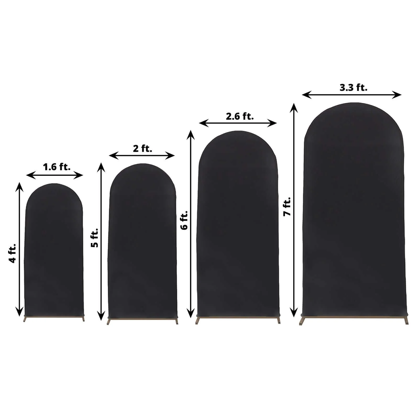 Set of 4 Matte Black Spandex Fitted Wedding Arch Covers For Round Top Chiara Backdrop Stands 4ft,5ft,6ft,7ft - Image 3