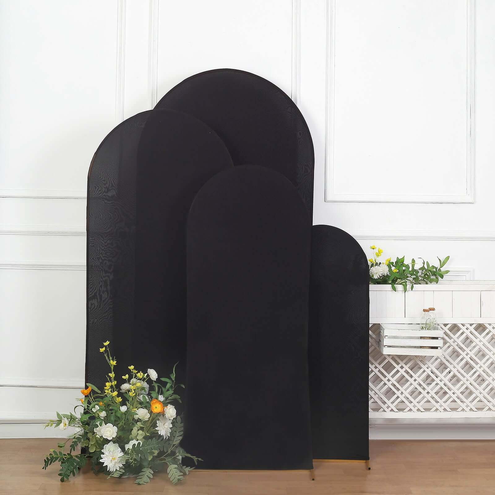 Set of 4 Matte Black Spandex Fitted Wedding Arch Covers For Round Top Chiara Backdrop Stands 4ft,5ft,6ft,7ft - Image 7