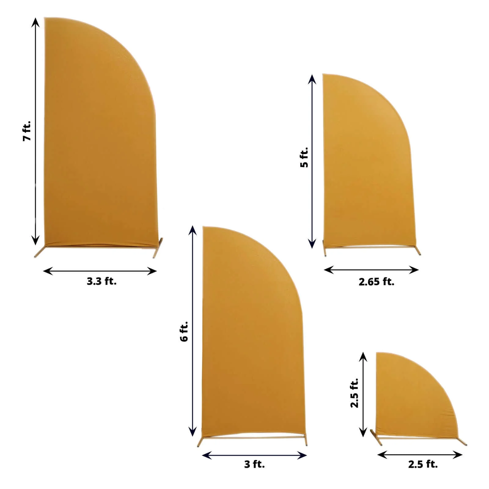Set of 4 Matte Gold Fitted Spandex Half Moon Wedding Arch Covers, Custom Fit Chiara Backdrop Stand Covers 2.5ft,5ft,6ft,7ft - Image 3