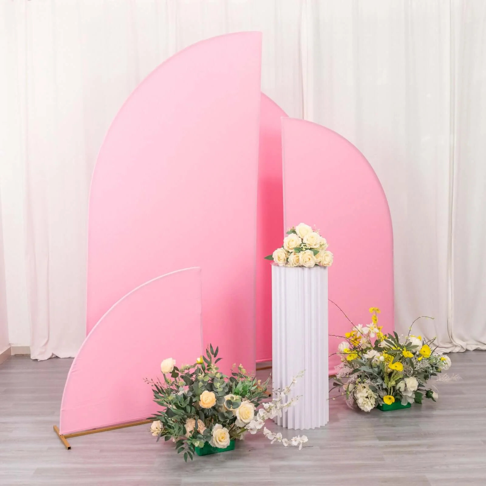 Set of 4 Matte Pink Fitted Spandex Half Moon Wedding Arch Covers, Custom Fit Chiara Backdrop Stand Covers 2.5ft,5ft,6ft,7ft - Image 2