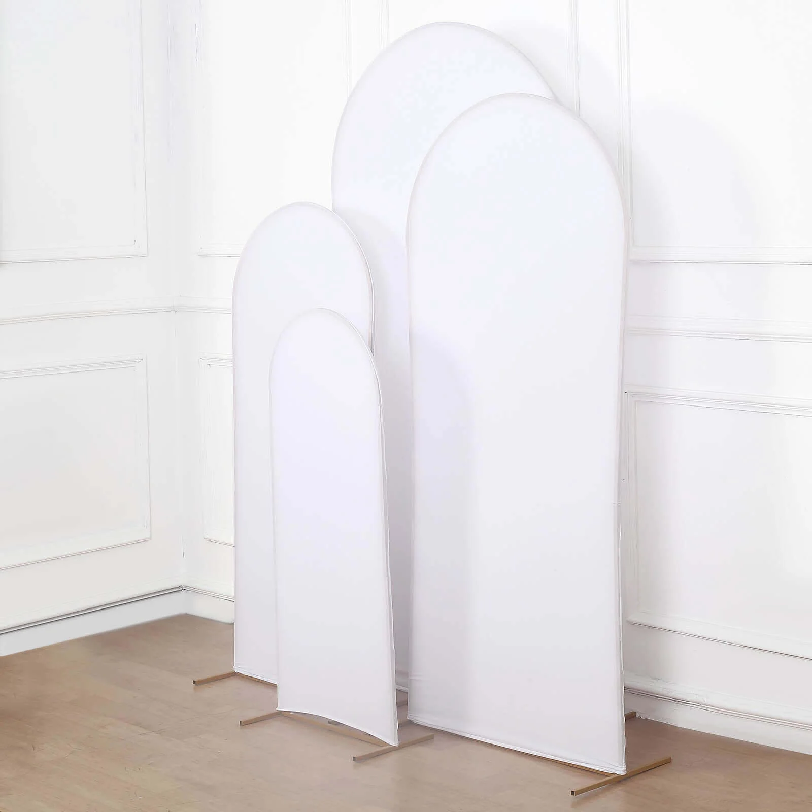 Set of 4 Matte White Spandex Fitted Wedding Arch Covers For Round Top Chiara Backdrop Stands 4ft,5ft,6ft,7ft - Image 2
