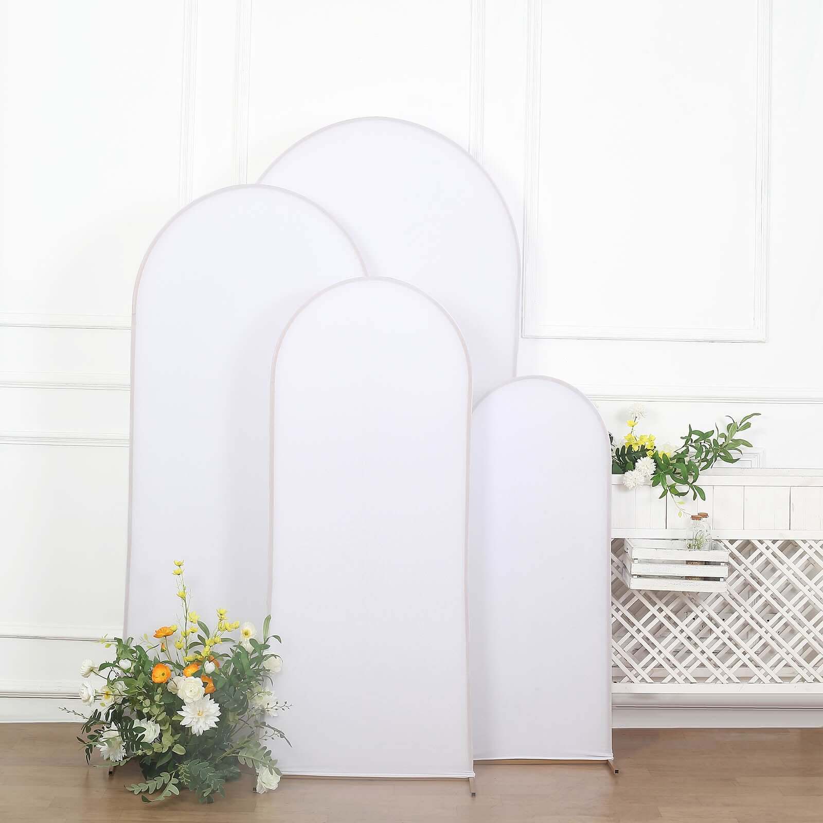 Set of 4 Matte White Spandex Fitted Wedding Arch Covers For Round Top Chiara Backdrop Stands 4ft,5ft,6ft,7ft - Image 7