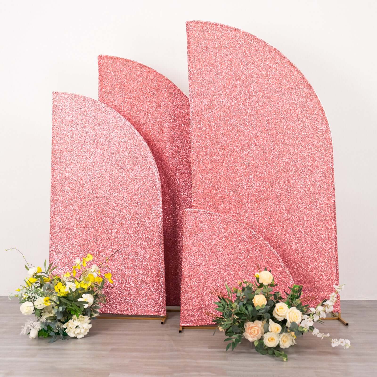 Set of 4 Rose Gold Chiara Backdrop Stand Covers Shimmer Tinsel Finish, Fitted Covers For Half Moon Wedding Arches 2.5ft, 5ft, 6ft, 7ft