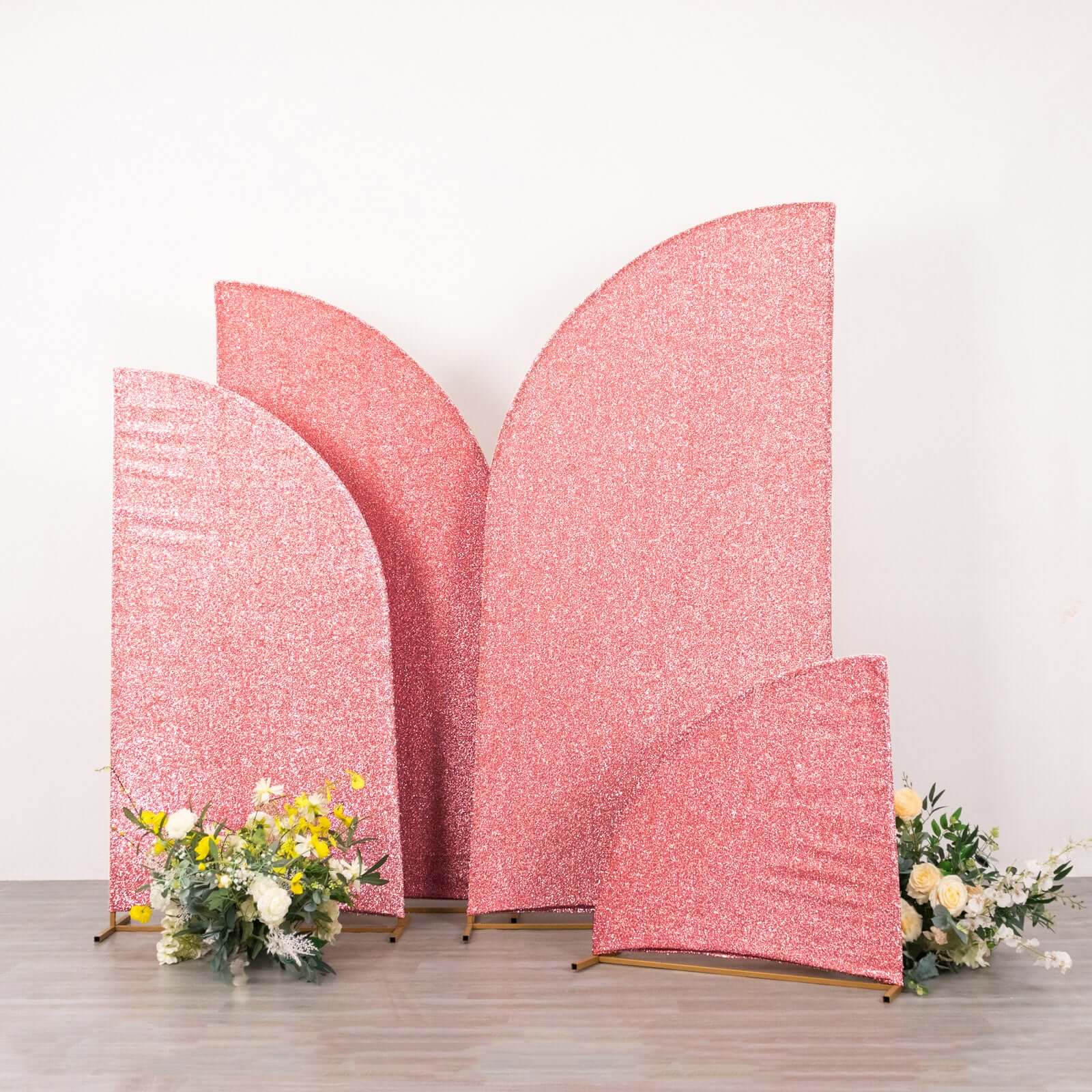 Set of 4 Rose Gold Chiara Backdrop Stand Covers Shimmer Tinsel Finish, Fitted Covers For Half Moon Wedding Arches 2.5ft, 5ft, 6ft, 7ft - Image 4
