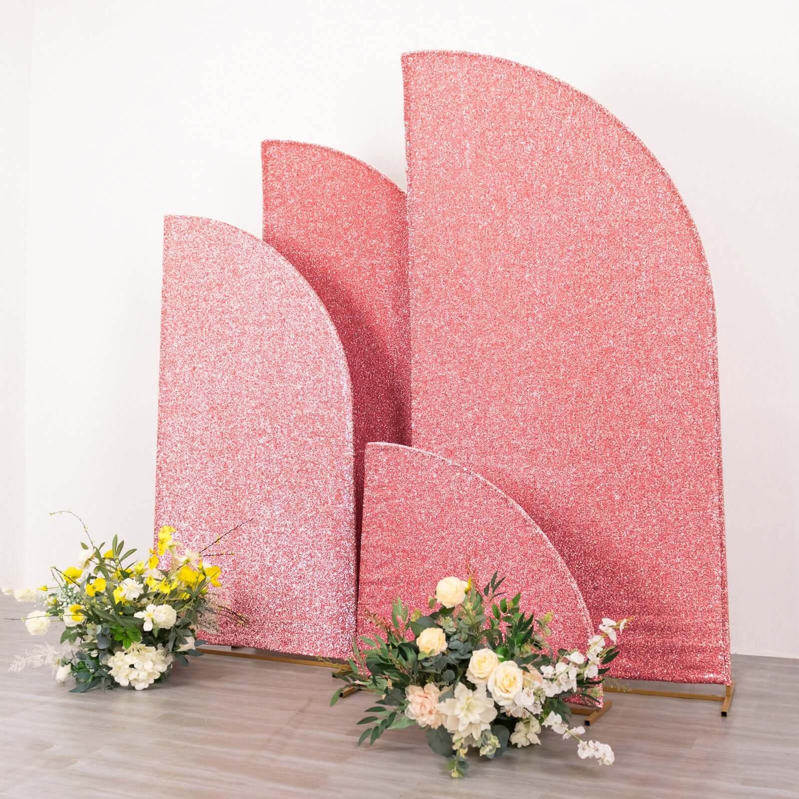 Set of 4 Rose Gold Chiara Backdrop Stand Covers Shimmer Tinsel Finish, Fitted Covers For Half Moon Wedding Arches 2.5ft, 5ft, 6ft, 7ft - Image 5