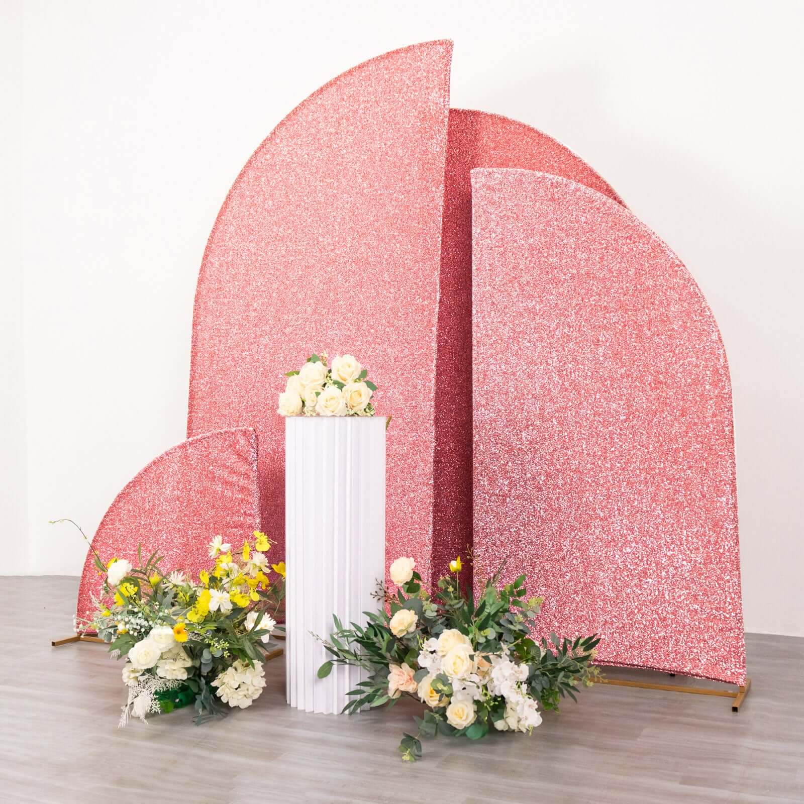 Set of 4 Rose Gold Chiara Backdrop Stand Covers Shimmer Tinsel Finish, Fitted Covers For Half Moon Wedding Arches 2.5ft, 5ft, 6ft, 7ft - Image 6