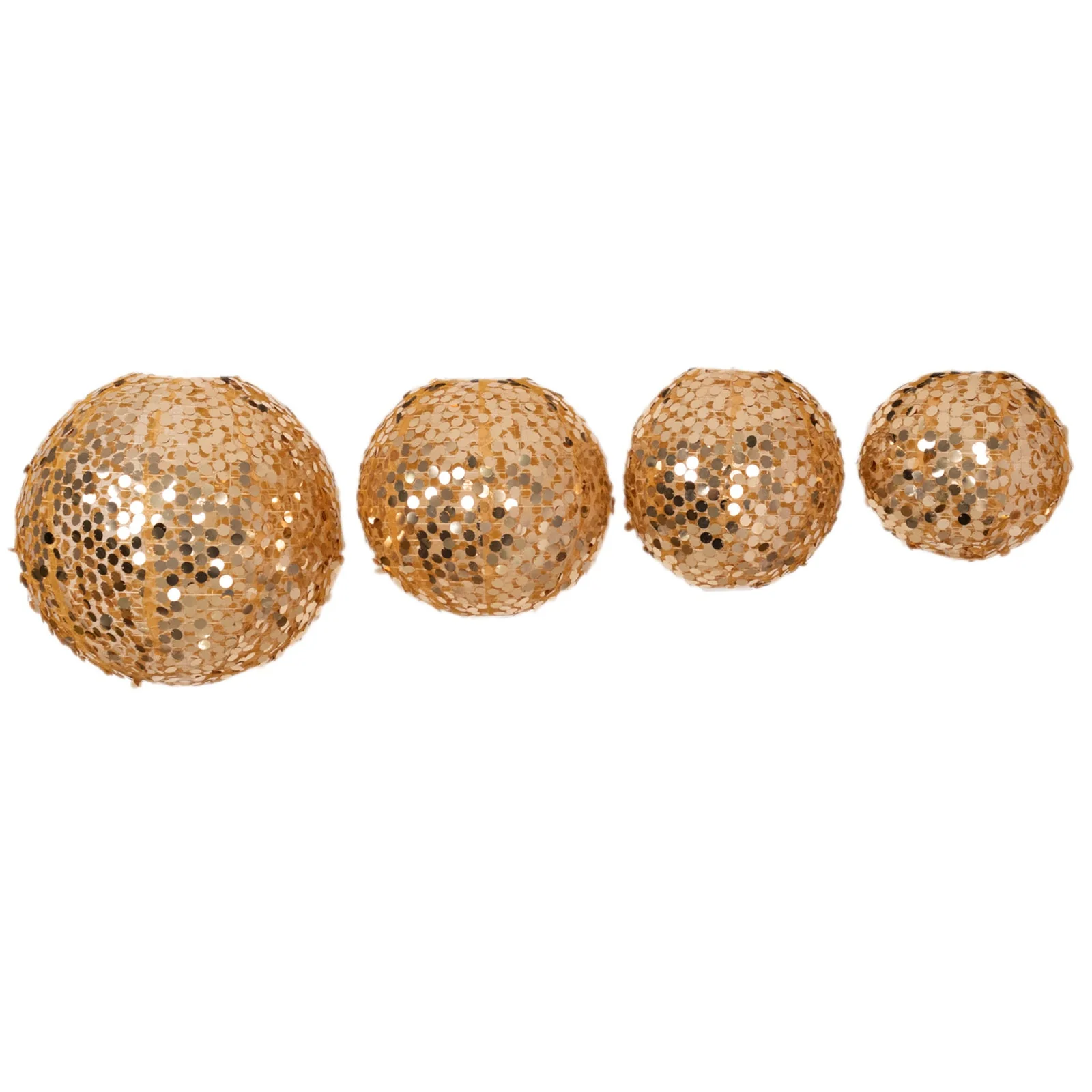 Set of 4 Shimmer Gold Payette Sequin Hanging Lanterns, Large Decorative Round Foldable Fabric Chinese Lantern Lampshades - 12",14",16",20" - Image 5