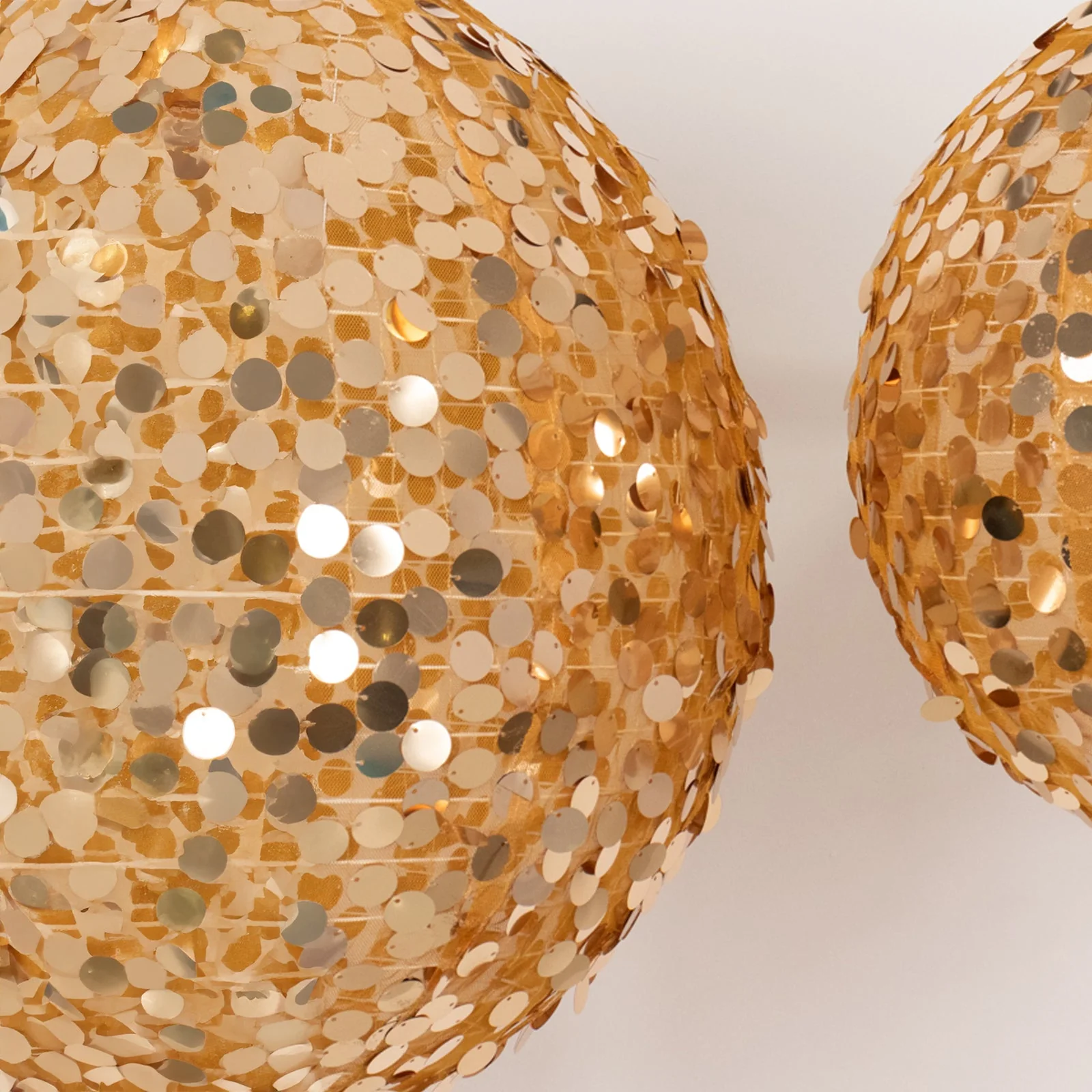 Set of 4 Shimmer Gold Payette Sequin Hanging Lanterns, Large Decorative Round Foldable Fabric Chinese Lantern Lampshades - 12",14",16",20" - Image 7